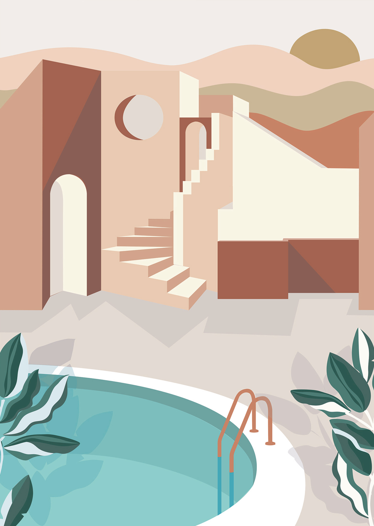 Papier peint panoramique Géométrique Archway terracotta - Labyrinth de Casélio | Réf. LBY102144044