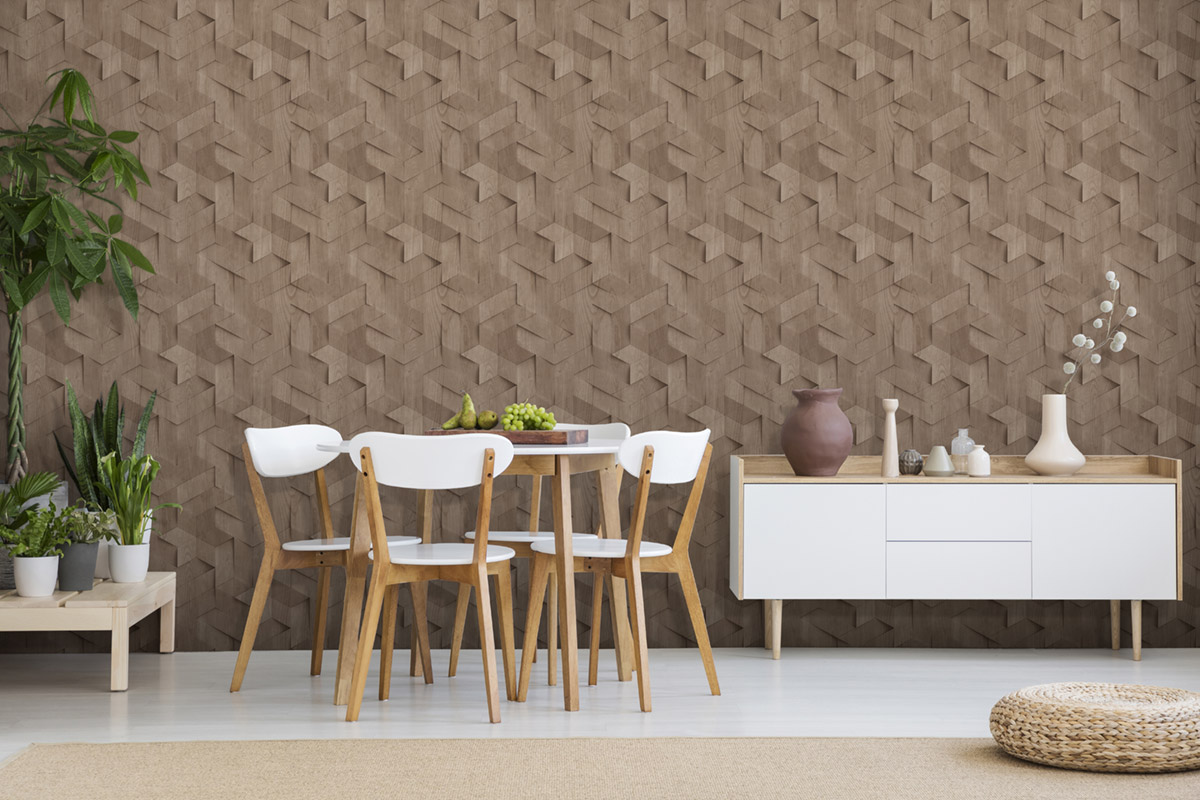 Papier peint Géométrie Bois 3D taupe - Brut d'Ugépa | Réf. UGP-M74408