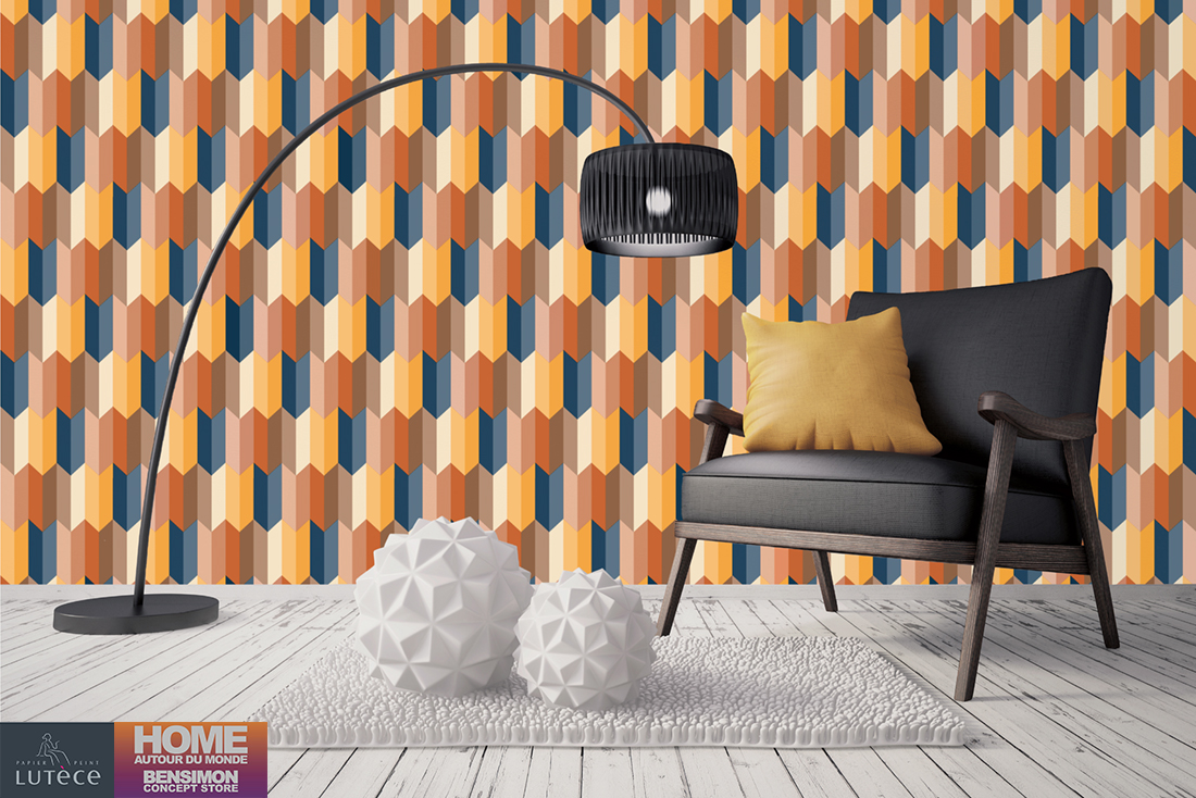 Papier Peint Parallélogrammes 3D orange - Bensimon de Lutèce  | Réf. LTC-51172805