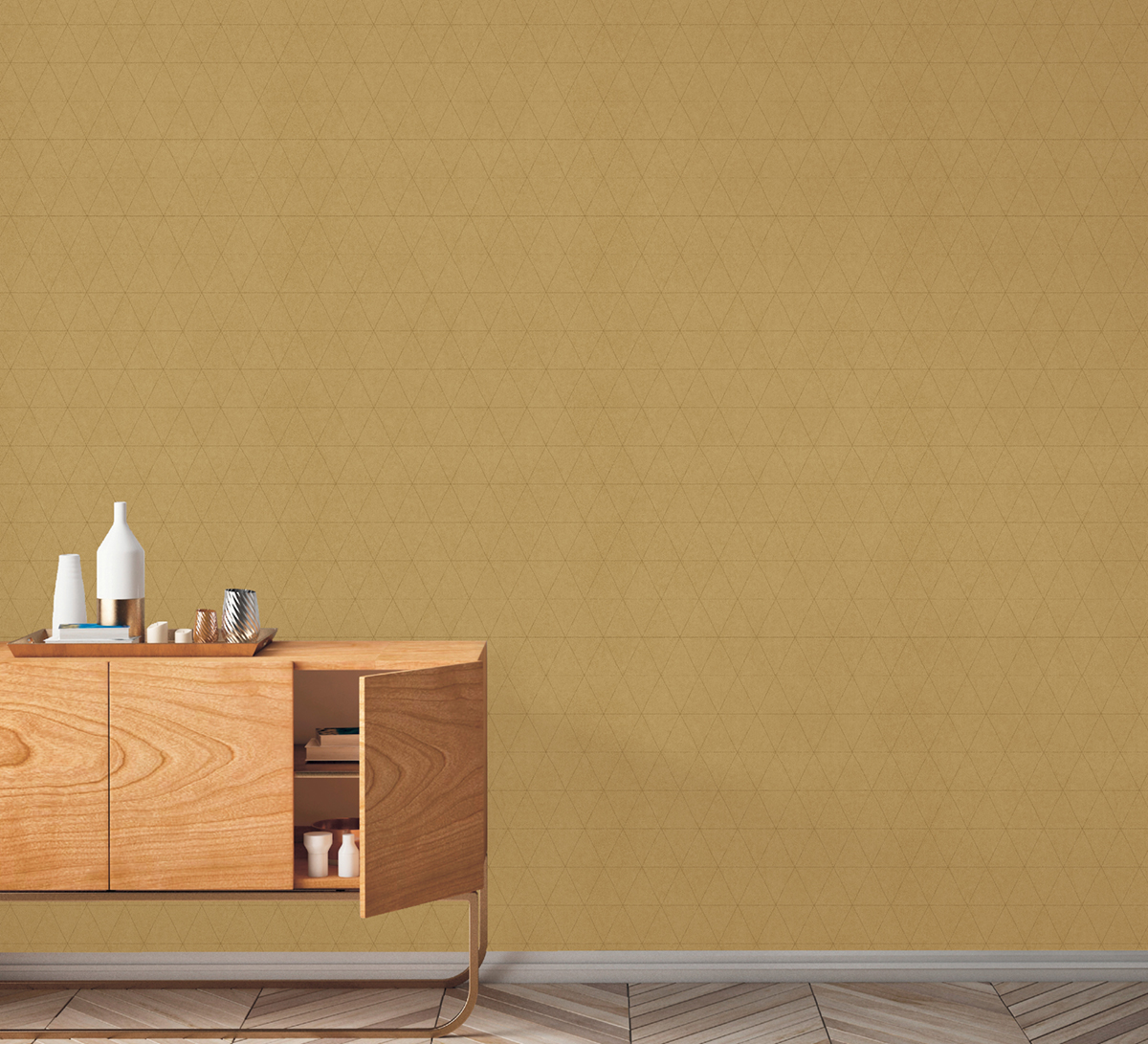 Papier peint graphique Cuir Triangles ocre jaune - Park Avenue de Lutèce | Réf. LTC-51192902