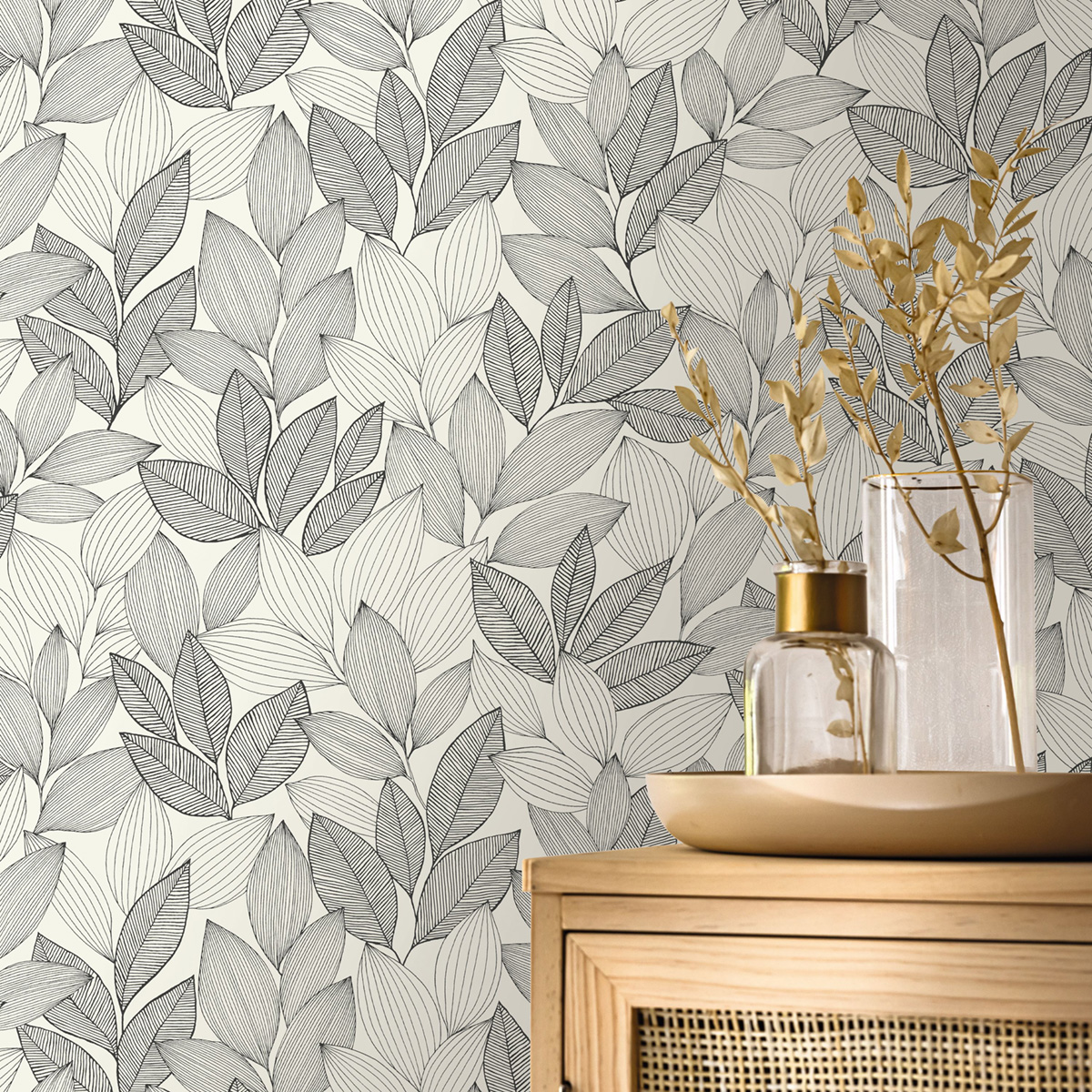 Papier peint Feuillage Little Botanica noir et blanc - Moonlight 3 de Casélio | Réf. MNL3107150945