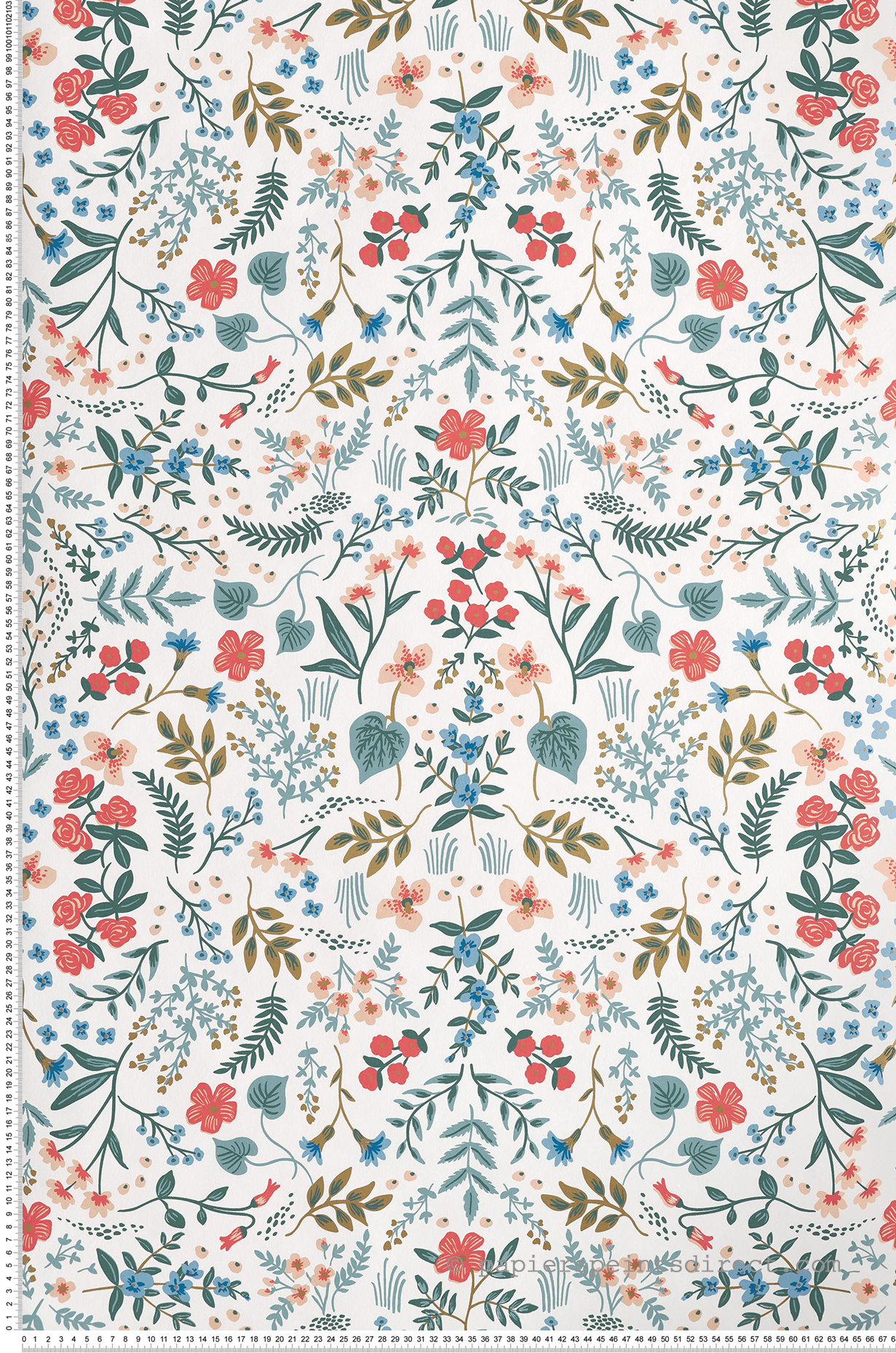 Papier peint Florale Wildwood blanc/rose - Rifle Paper Co. d'Initiales | Réf. INI-RI5157