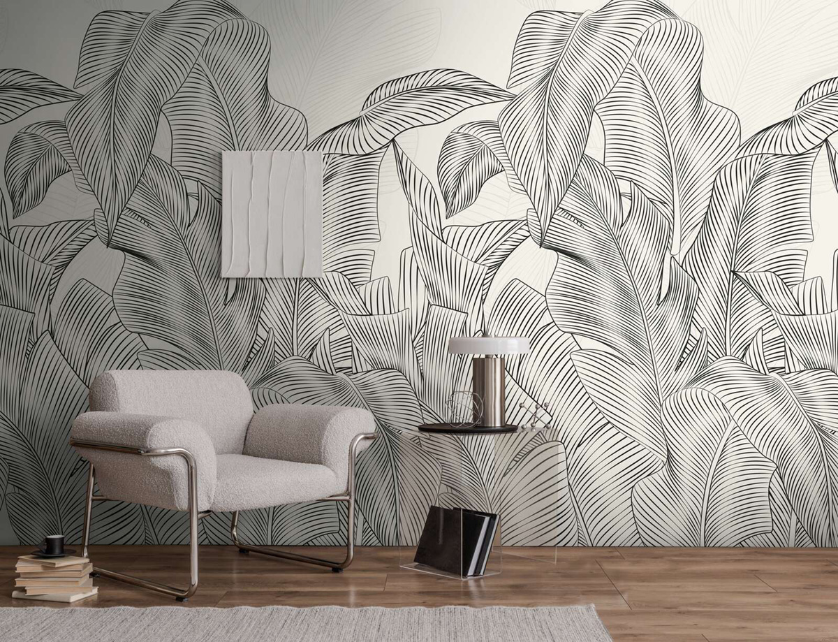 Papier peint panoramique Palmes Linéaire noir et blanc - Vibes & Styles d'A.S. Création AMB2| Réf. AS-792171