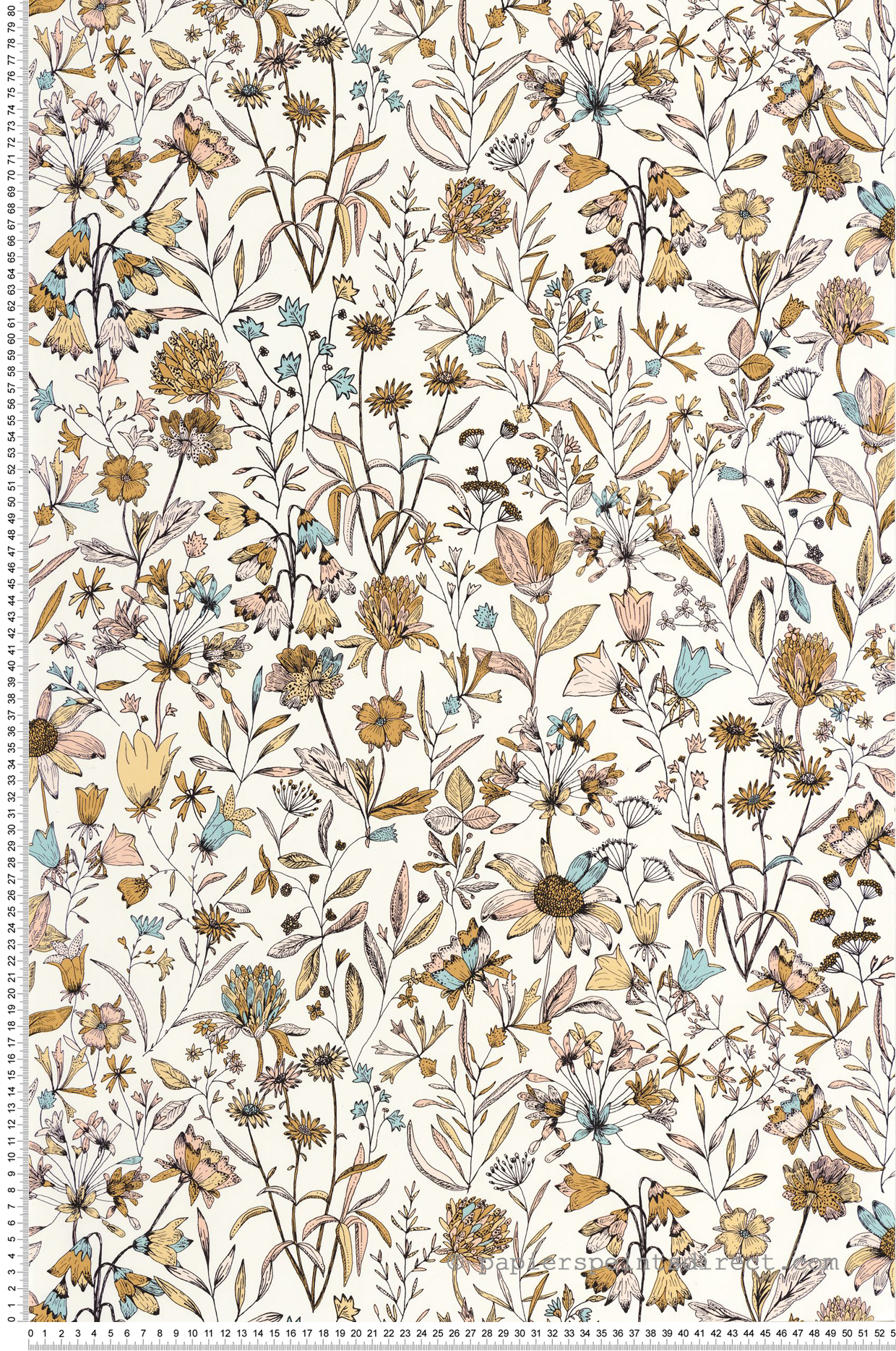 Papier peint Fleur Jardin de Giverny bleu ocre - Art of Botany de Casélio | Réf. AOB103000301