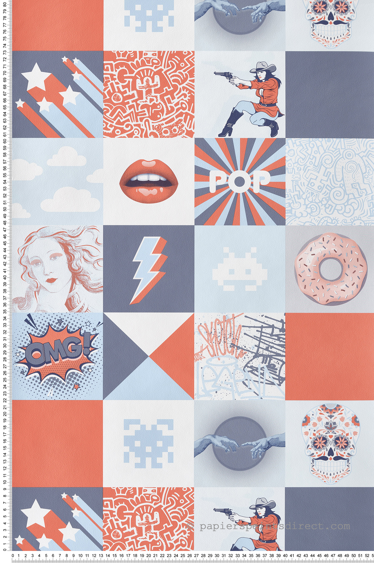 Papier peint Carrelage Pop bleu et orange - La belle histoire d'Ugépa | Réf. UGP-M53201