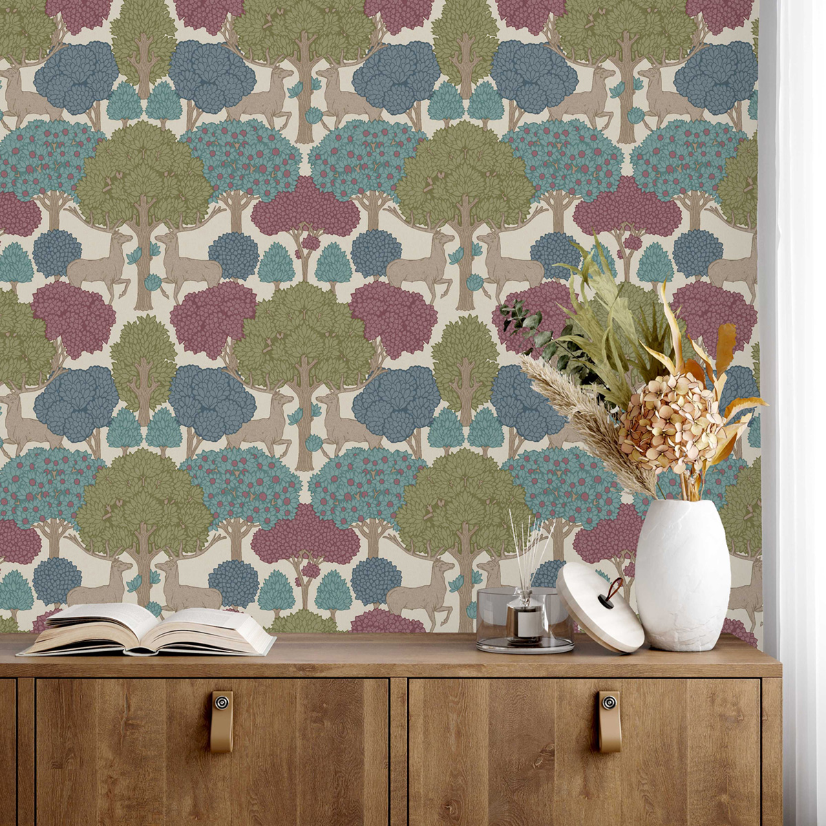 Papier peint Animaux Forest of Arden framboise bleu - Beaux Arts de Lutèce AMB2| Réf. LTC-M1852