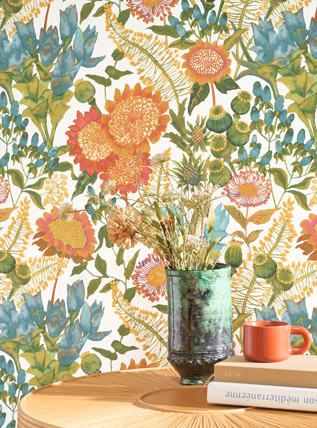 Papier peint Fleur Saint Paul de Vence vert fuchsia - Echappée Belle de Casadéco AMB2| Réf. ECHA89816472