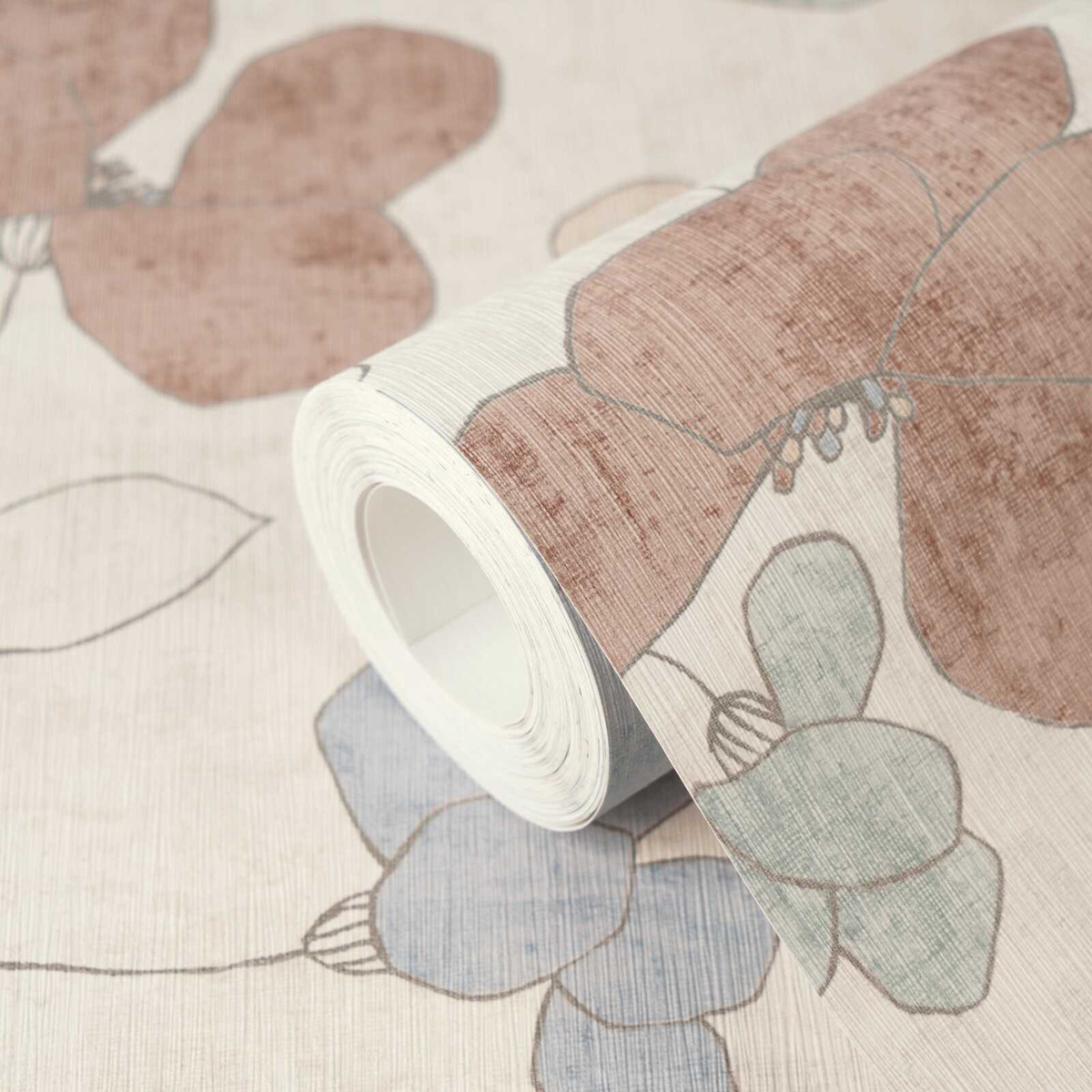 Papier peint Scandinave Fleurs Anémones beige bleu - Nordic Feeling d'A.S. Création ZOOM | Réf. AS-791473