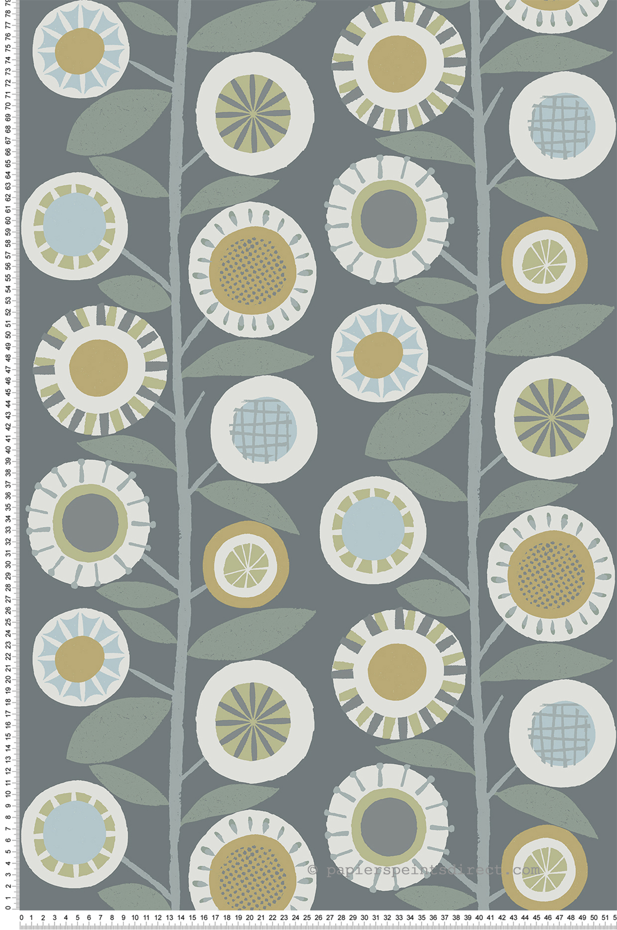 Papier peint Rayure Florale Scandi Sisu gris moutarde - Delicatesse de Lutèce | Réf. LTC-FD26553