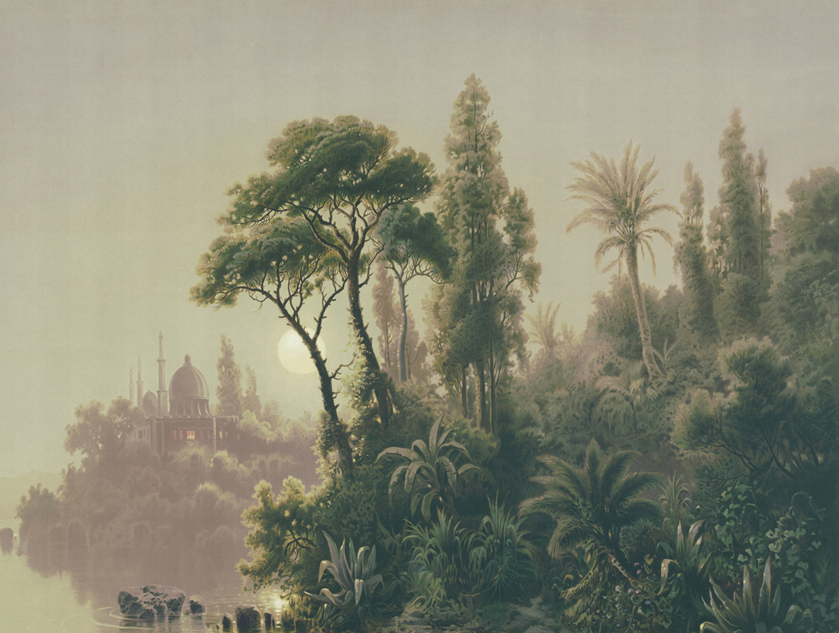 Papier peint panoramique Palais Colonial vert - Panorama 2 de Lutèce | Réf. LTC-PAN1631C