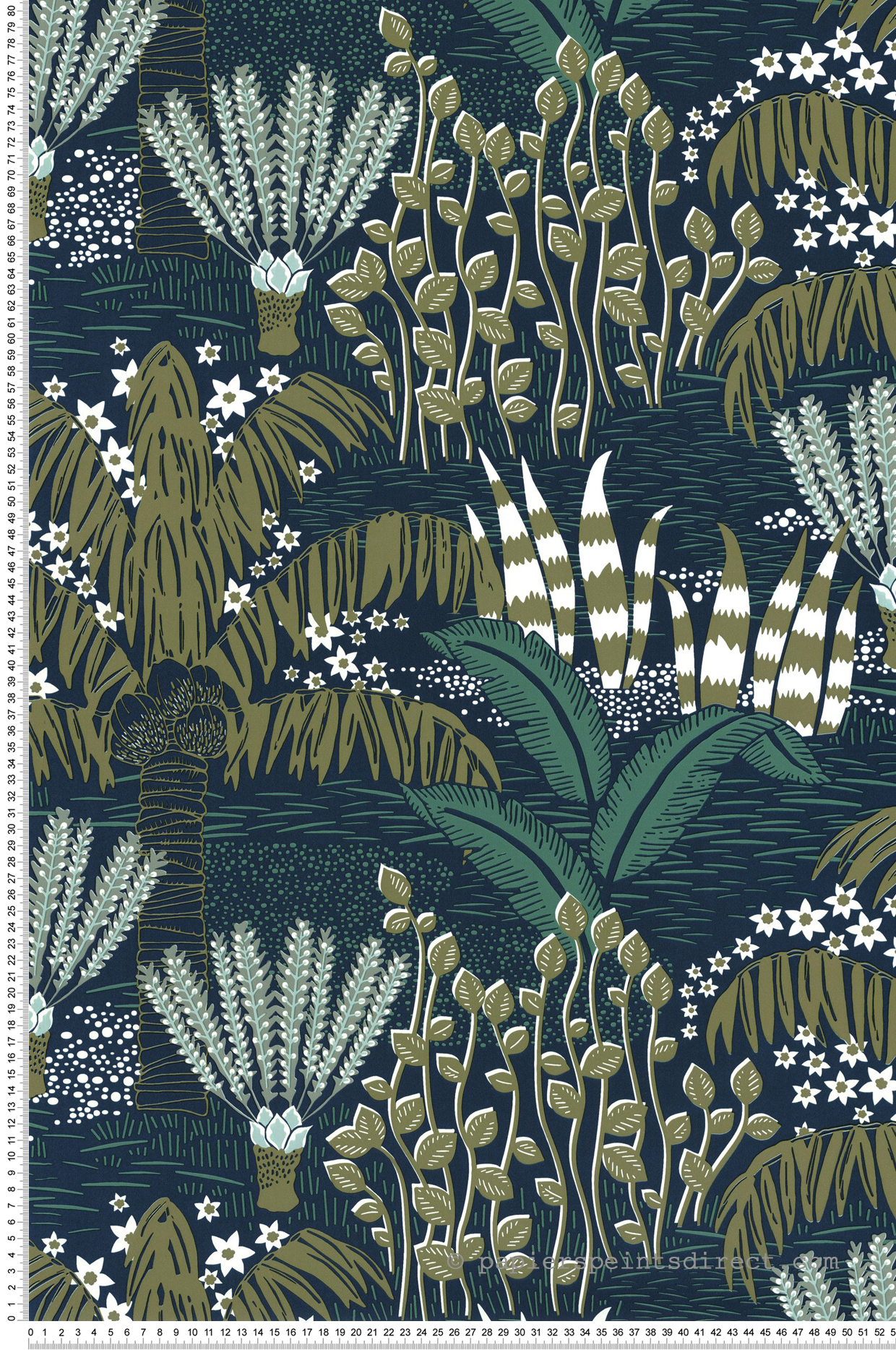 Papier peint Palmier Palmeraie kaki bleu canard - L'Epopée de Casélio | Réf. EPO103696072