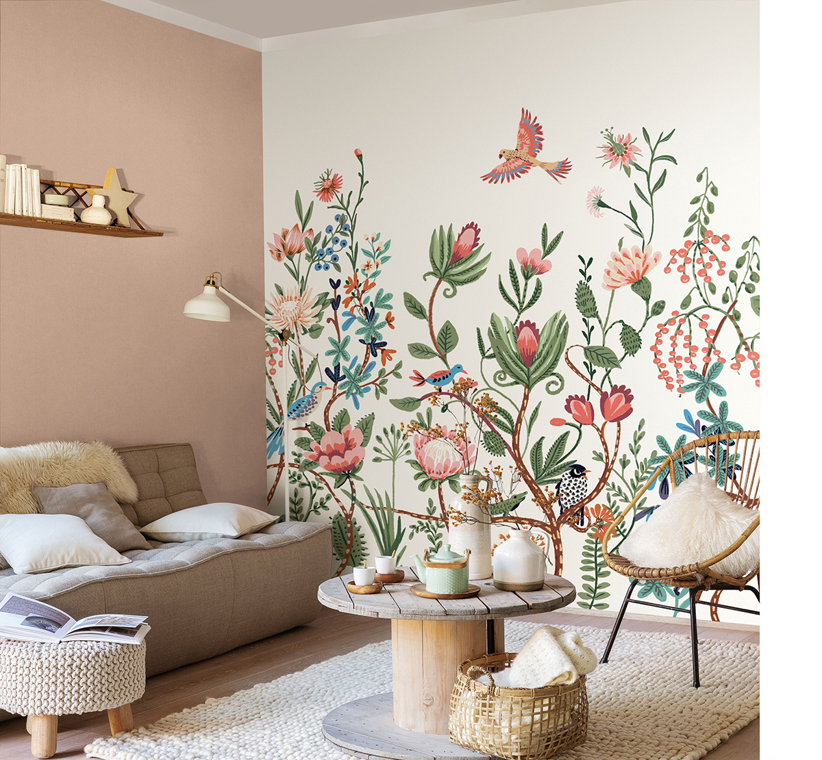 Papier peint panoramique Oiseaux et Fleurs Luna rose - Beauty Full Image 2 de Casadéco | Réf. BFM102414070