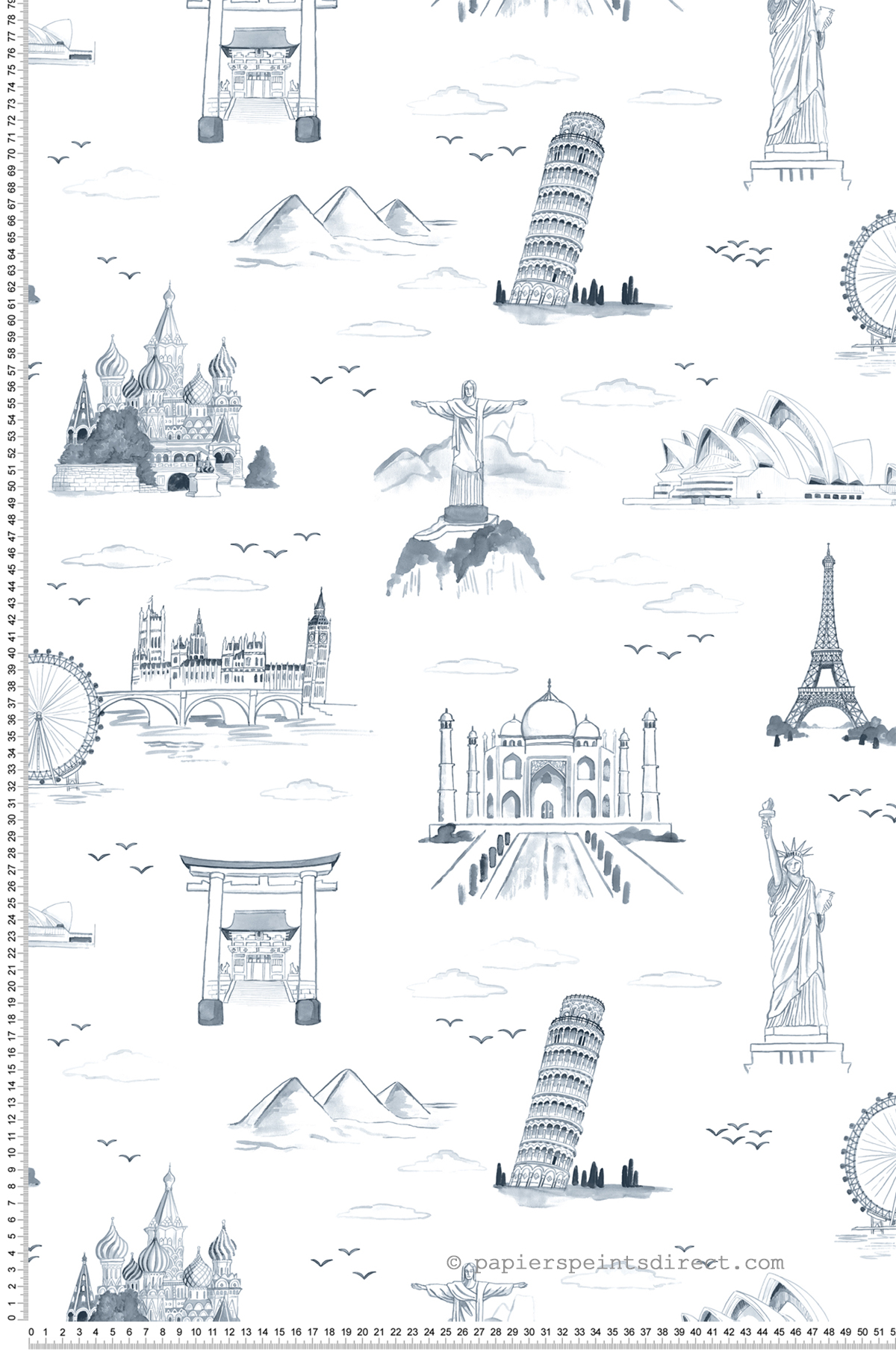 Papier peint adhésif Voyageur Monde Monument bleu - Les Adhésifs de Lutèce | Réf. LTC-NUS4553