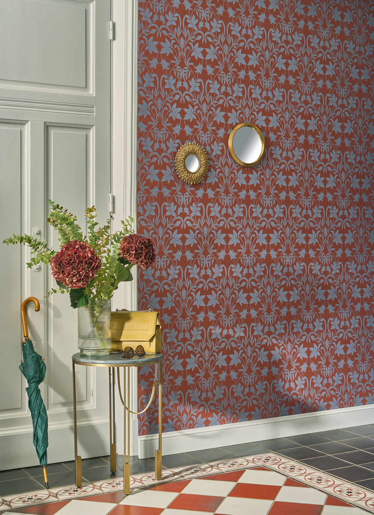 Papier peint Feuille Style Anglais Primrose bleu bordeaux - Heritage de Casadéco | Réf. HETA201238665