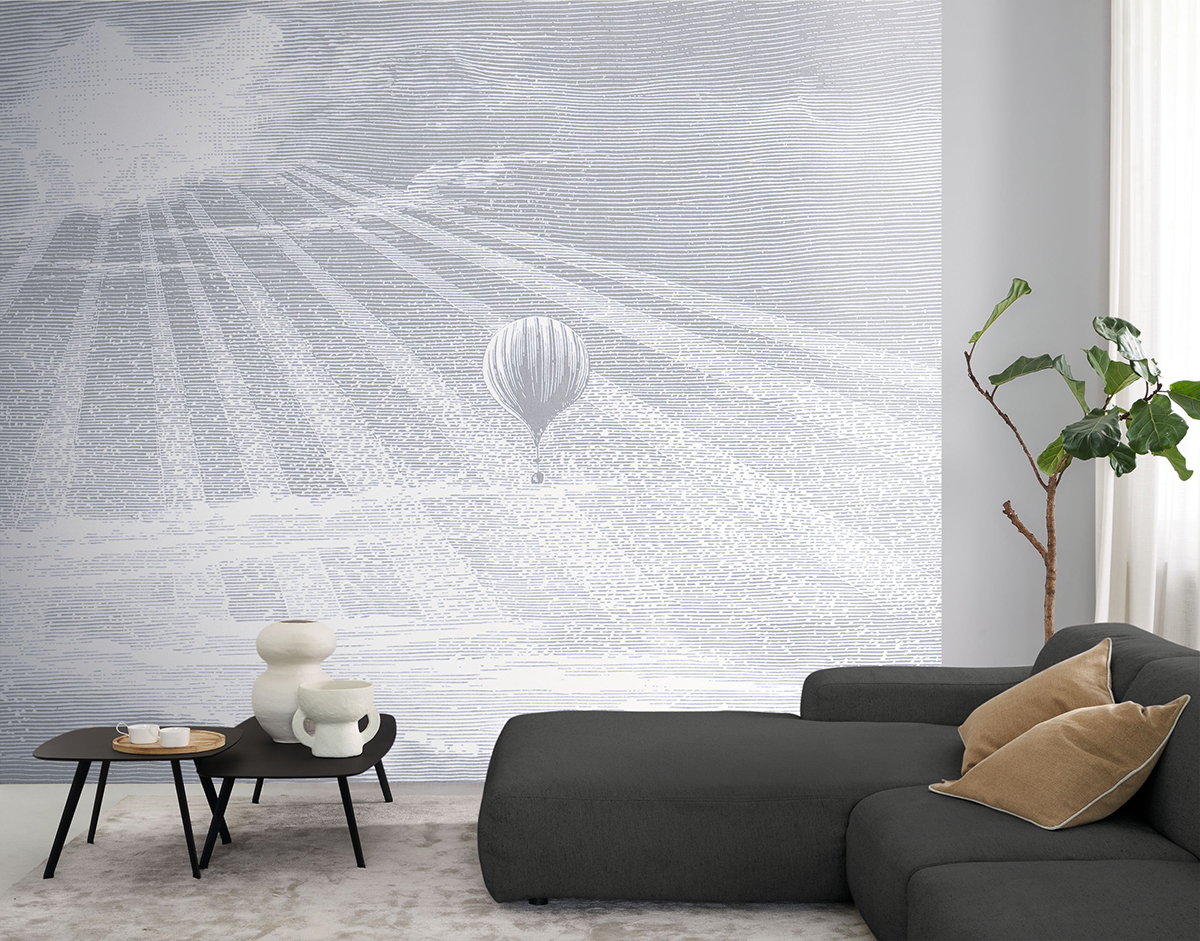 Papier peint Panoramique Tour Du Monde M Gris Nuage - Voyage Onirique de Casadéco | Réf. ONIR87619208