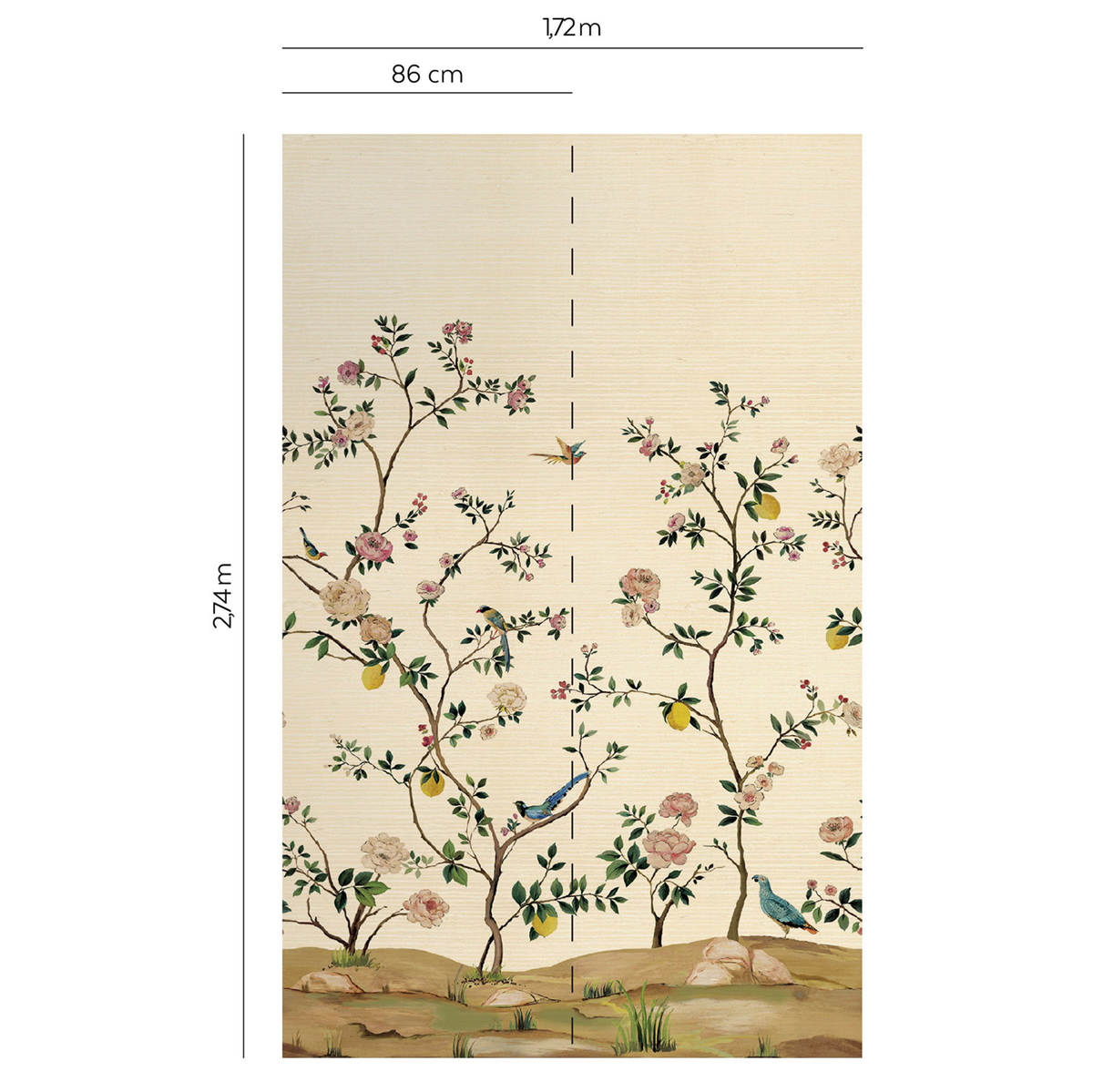 Papier peint panoramique Fleurs Vintage Grasscloth doré - Daisy Bennett d'Initiales AMBR | Réf. INI-DB32806M