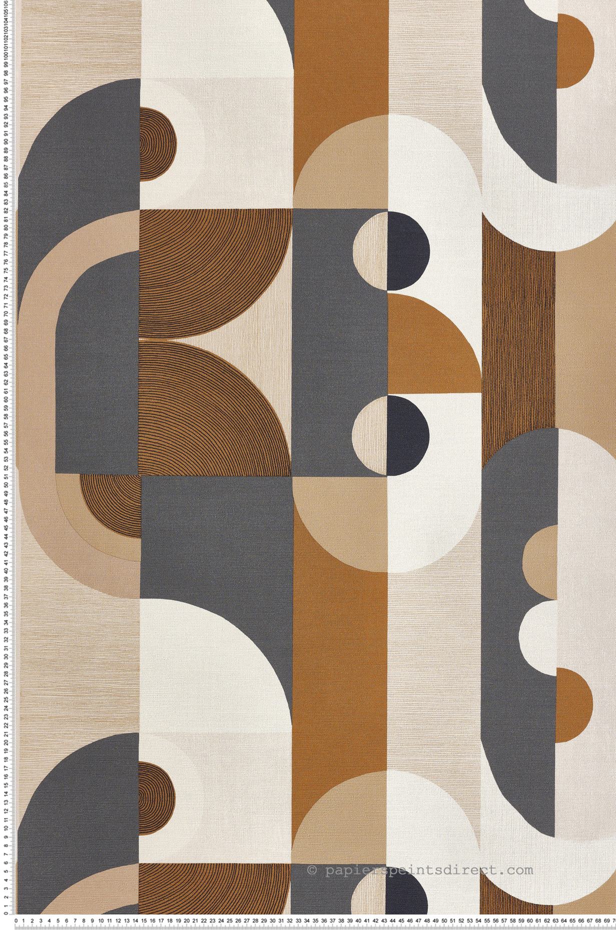 Papier peint Géométrique Cercle Vassily ardoise camel - Mouvements de Casamance | Réf. CAS-75990202