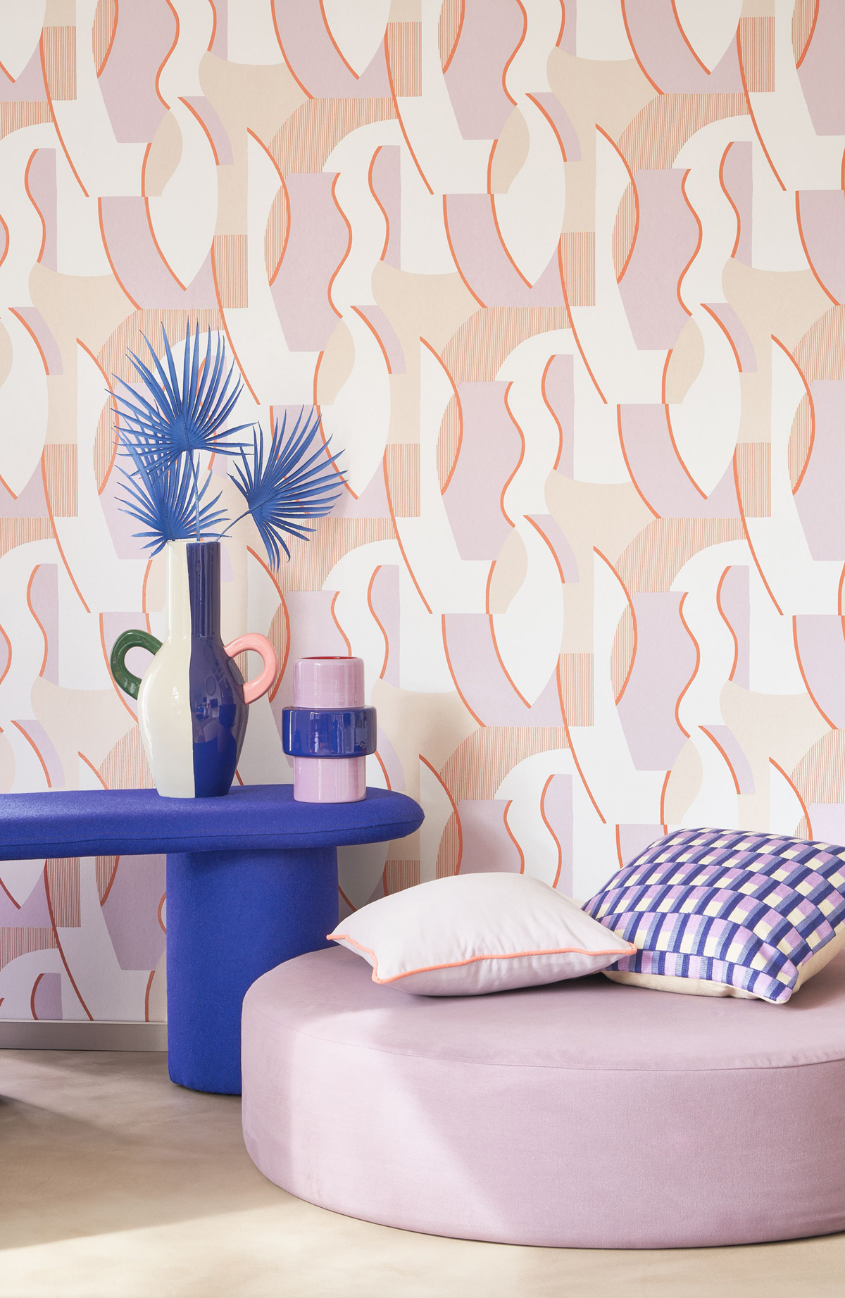 Papier peint Vagues Concept parme corail métallisé - Milano Sixties de Casadéco AMB2| Réf. MISI89335151