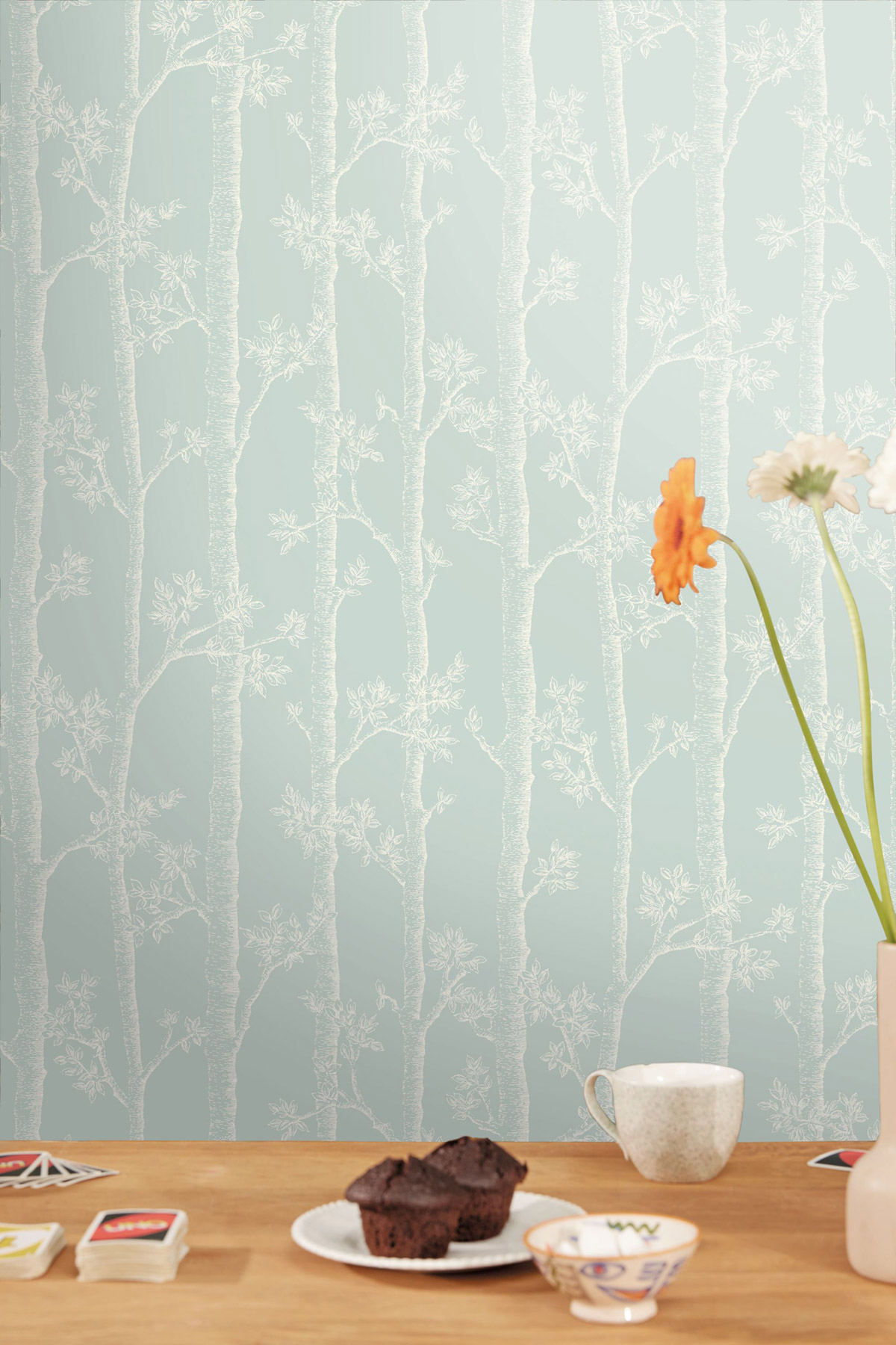 Papier peint Arbre Tronc Automne bleu d'eau - Balade de Casélio | Réf. BLD106126060