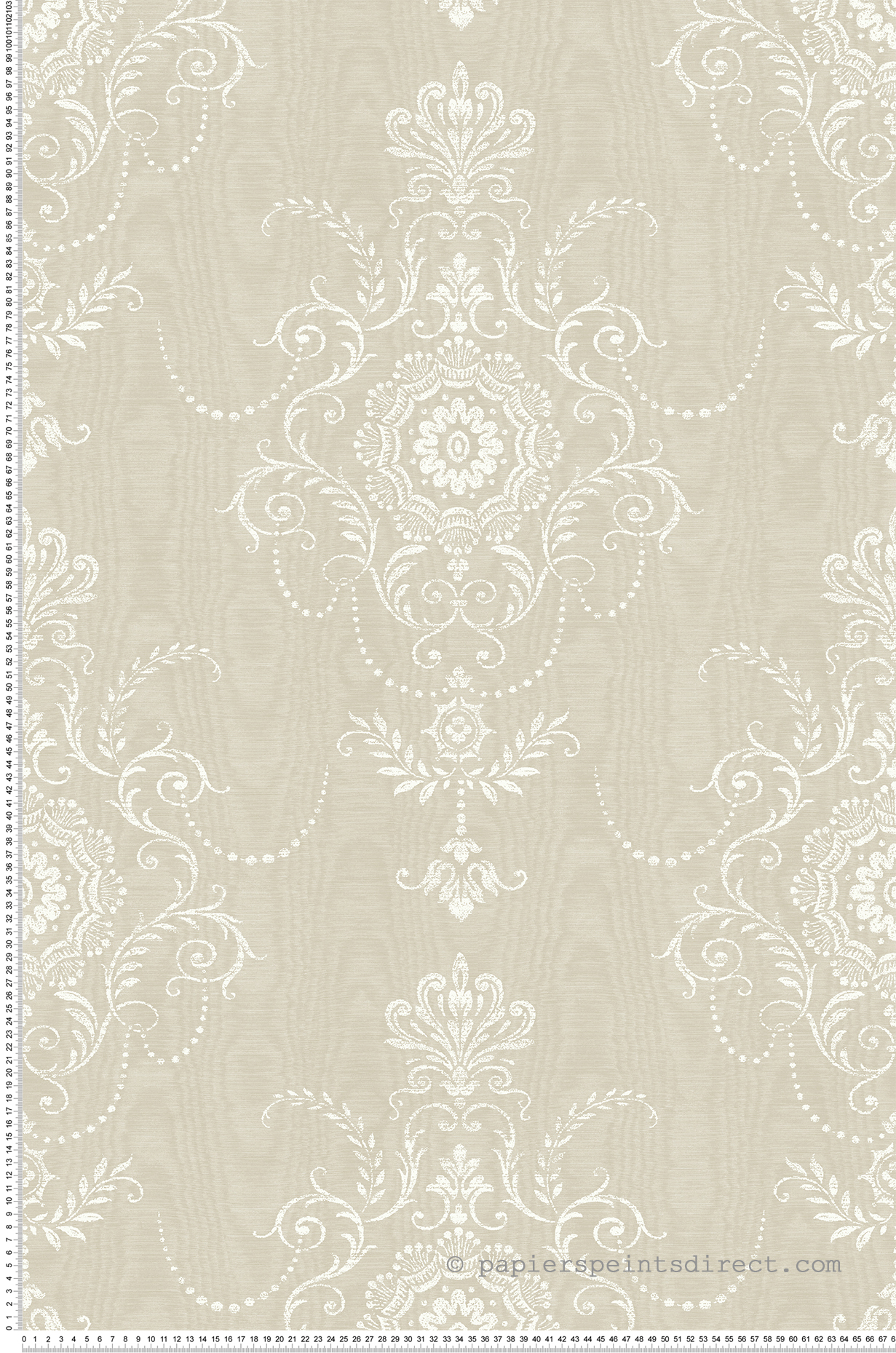 Papier peint Médaillon Colette Effet Moiré beige - French Country d'Initiales | Réf. INI-FC60300