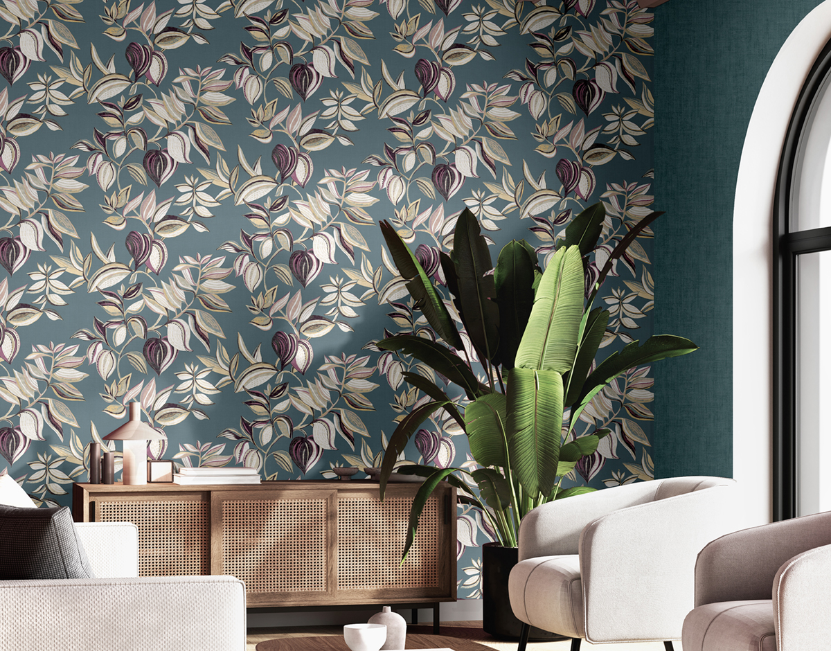 Papier peint Feuillage Art bleu orage - Jaipur de Montecolino | Réf. MC-26437