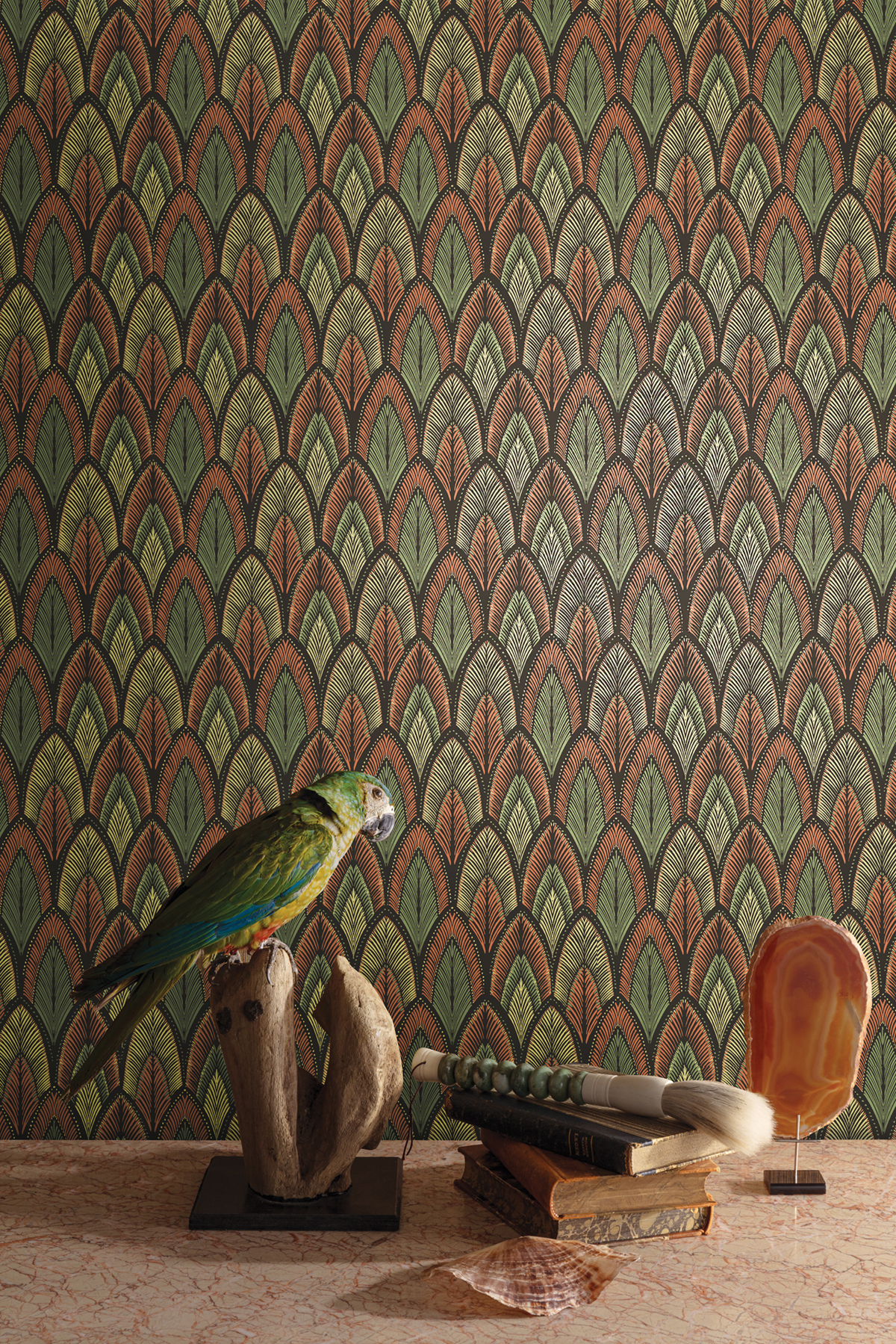 Papier peint Feuille Art Déco Dabu terracotta doré - Summer de Masureel | Réf. MAS-SUM405