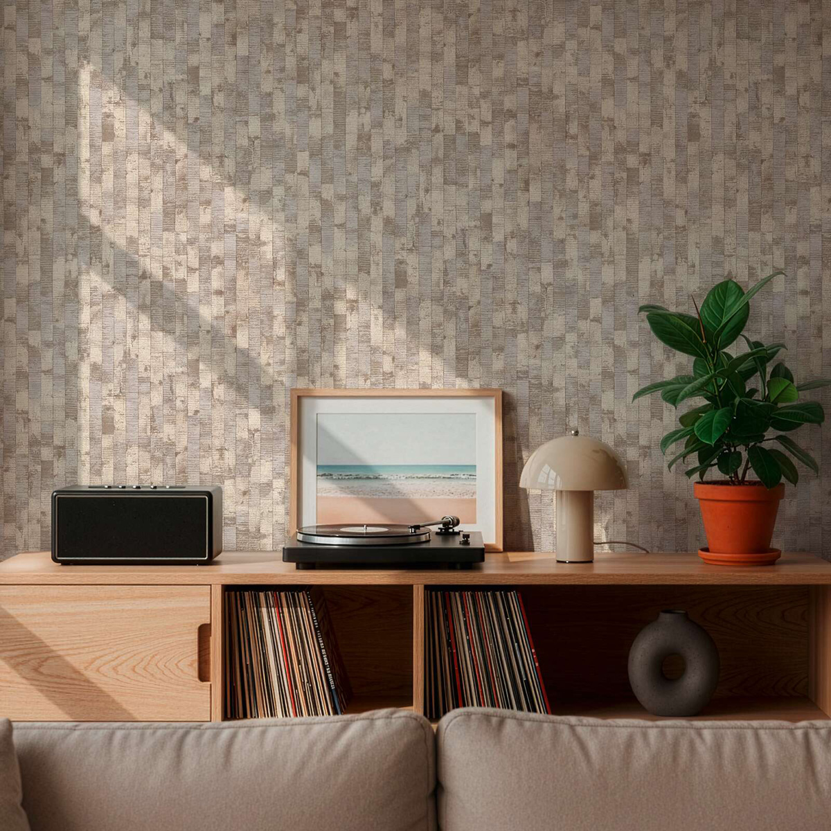 Papier peint Bois Lames Patiné grège argenté - Vibes & Styles d'A.S. Création AMB2| Réf. AS-790081