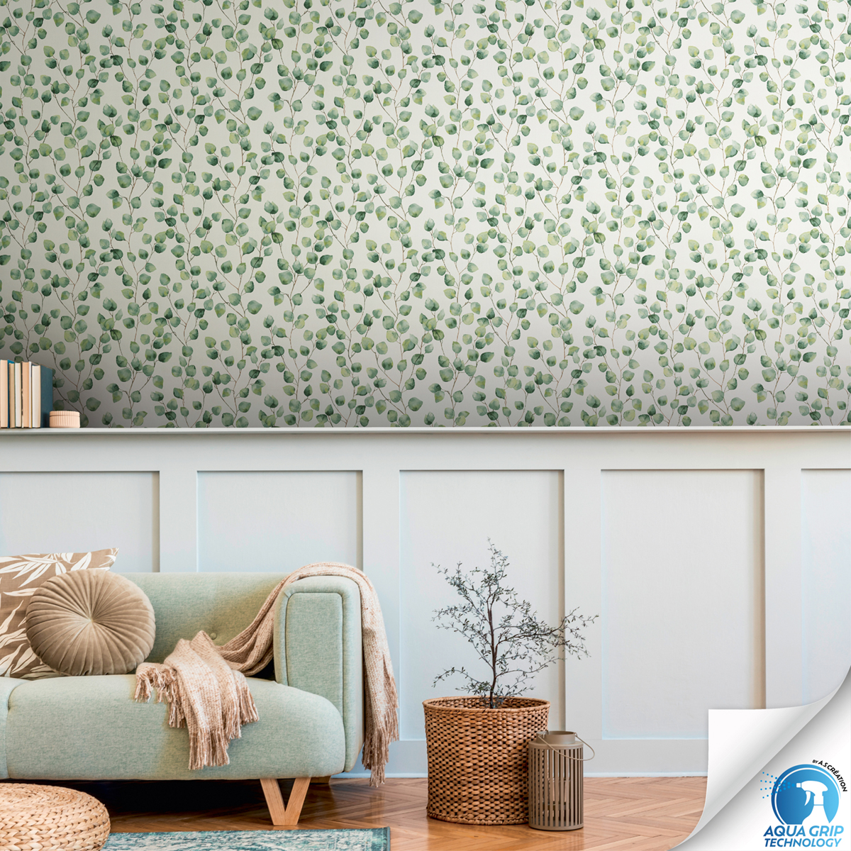 Papier peint préencollé Feuillage Microfeuilles Aquarelle vert - Designdrop d'A.S. Création AMB1 | Réf. AS-784541