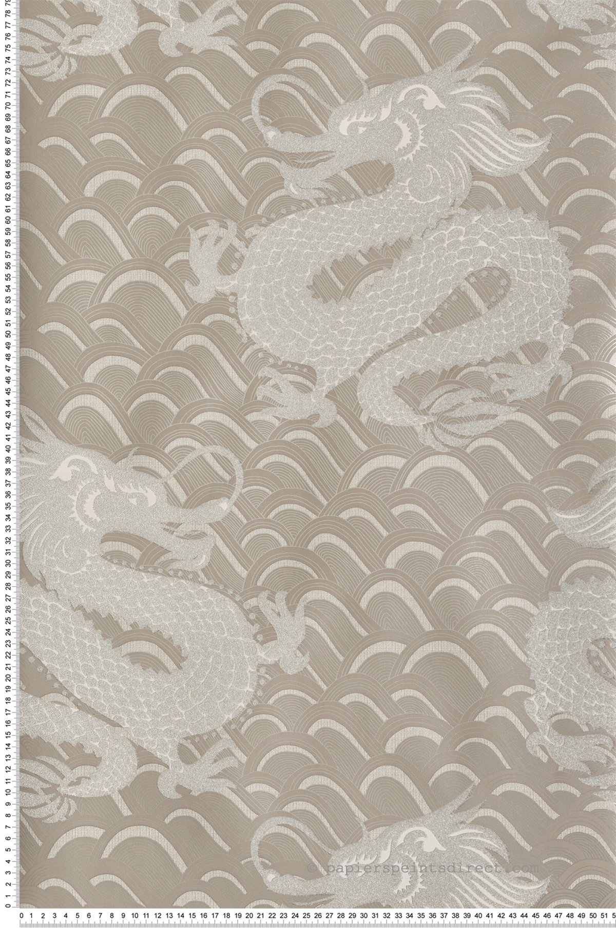 Papier peint Dragon Japonisant gris et argenté pailleté - The Wallpaper Collection de Matthew Williamson | Réf. OSB-W6545-04