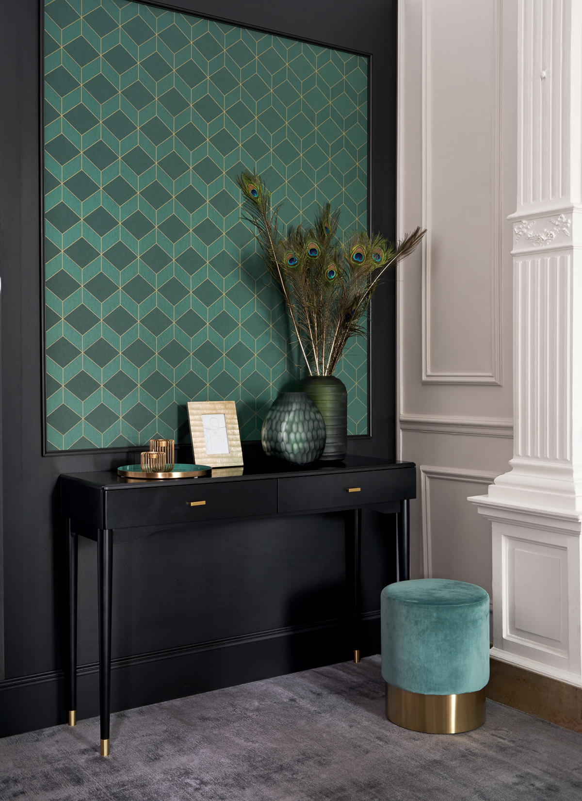 Papier peint Cube Metro vert sapin - 1930 de Casadéco AMB | Réf. MNCT85687517