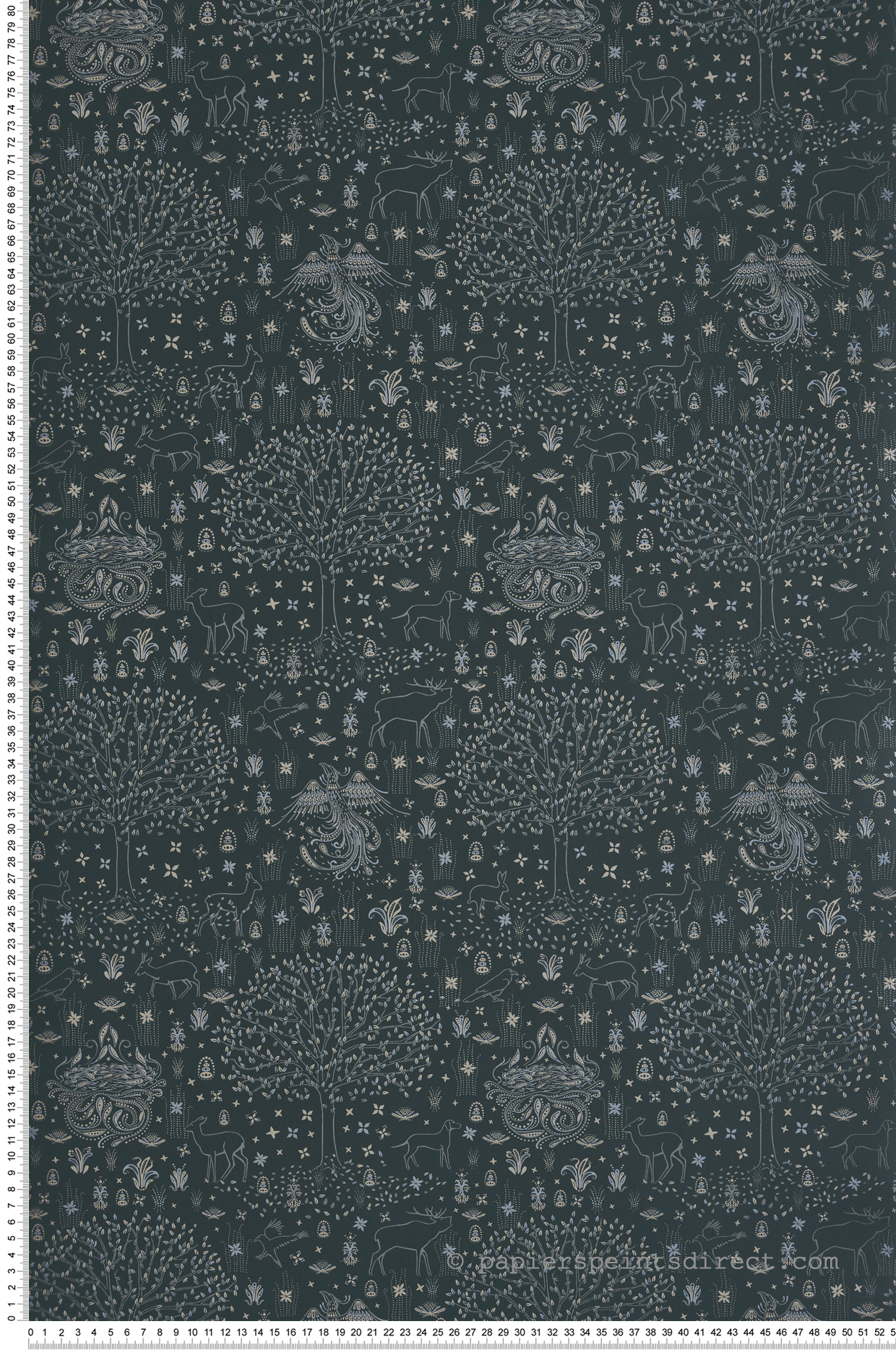 Papier peint Forêt Magic Animaux bleu nuit métallisé - Demeures de Montecolino | Réf. MC-650315