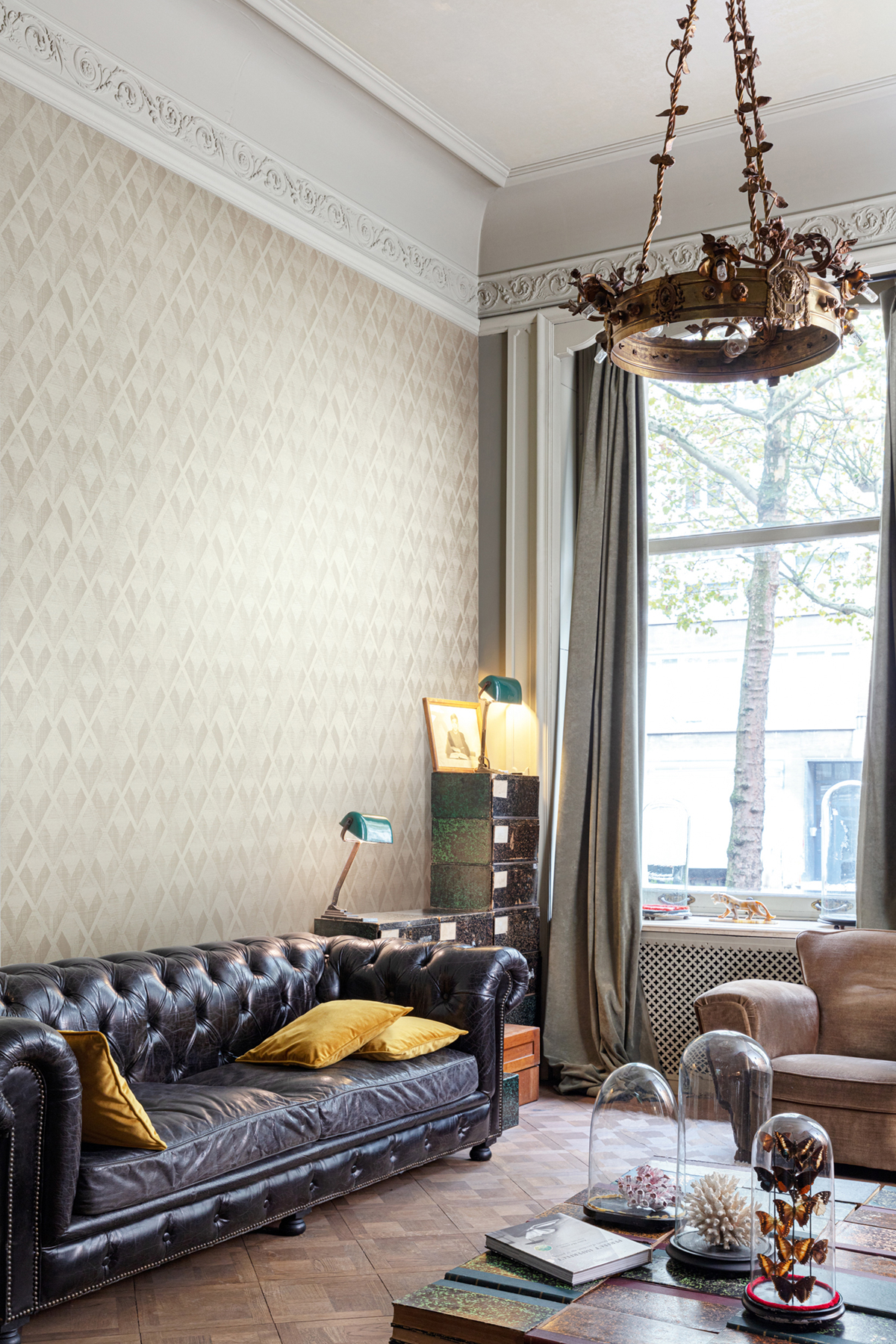 Papier peint Losange Ethnique Facet écru argenté - The Texture Book de Masureel | Réf. MAS-CAB502