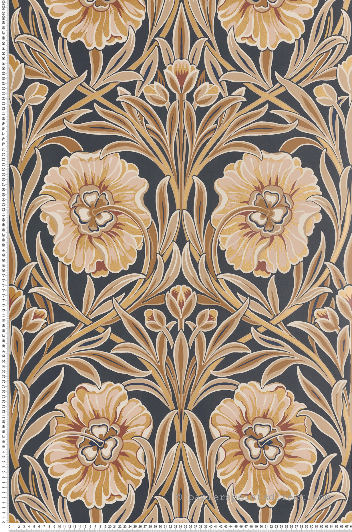 Papier peint Fleurs Art Nouveau Isadora noir doré - Isadora de Casamance | Réf. CAS-70370406