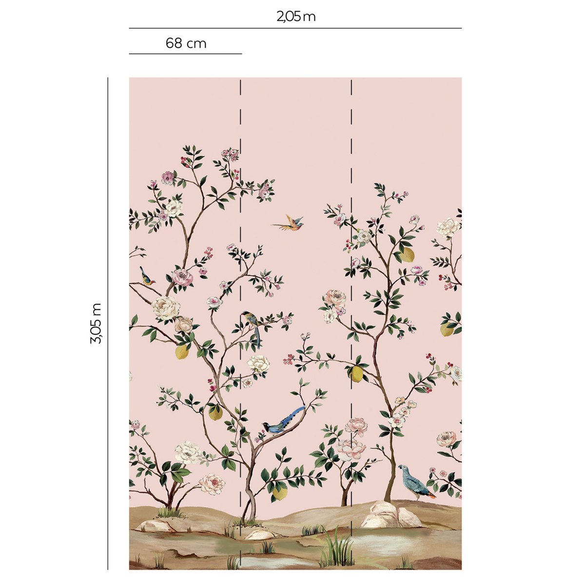 Papier peint panoramique Fleurs Vintage rose - Daisy Bennett d'Initiales | Réf. INI-DB31801M