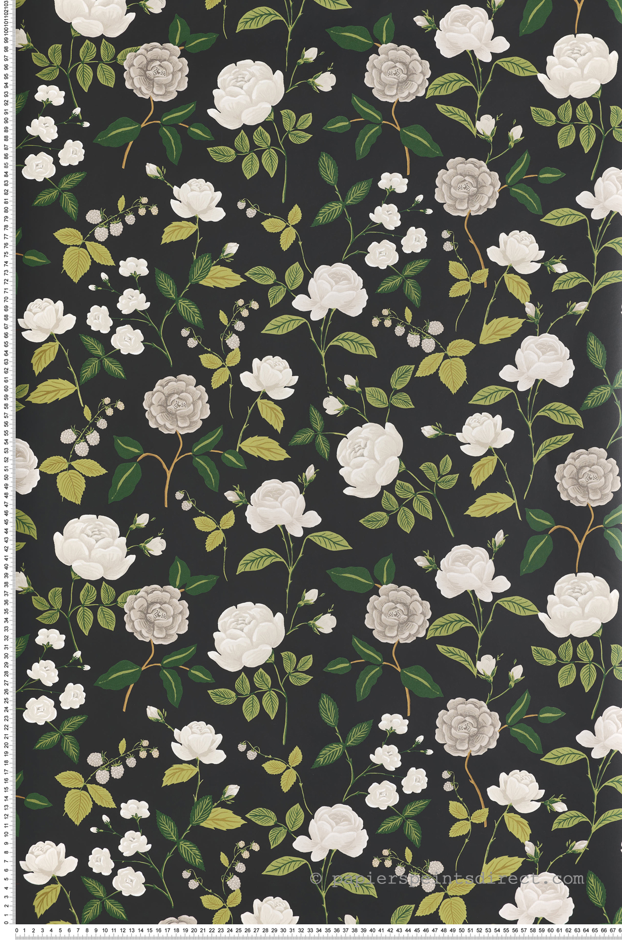 Papier peint Fleurs Romantiques noir gris - Rifle Paper Co. 3 de York (Initiales) | Réf. INI-RF7542