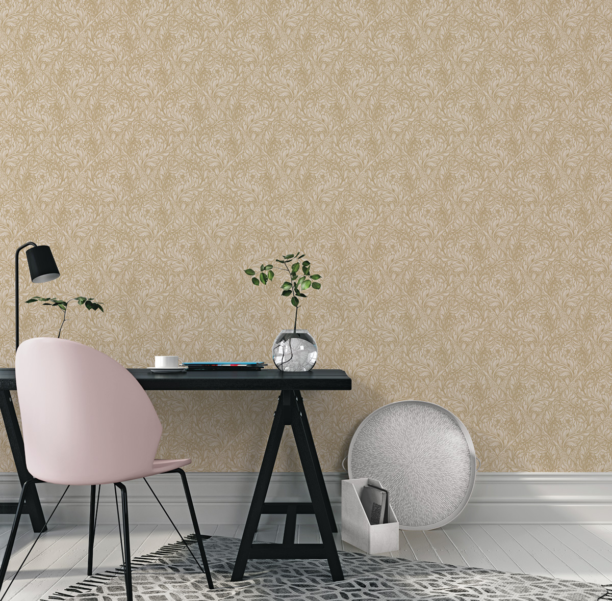Papier peint Losange Fleuri jaune paille - The Wall Llewelyn-Bowen de Lutèce | Réf. LTC-LB25110