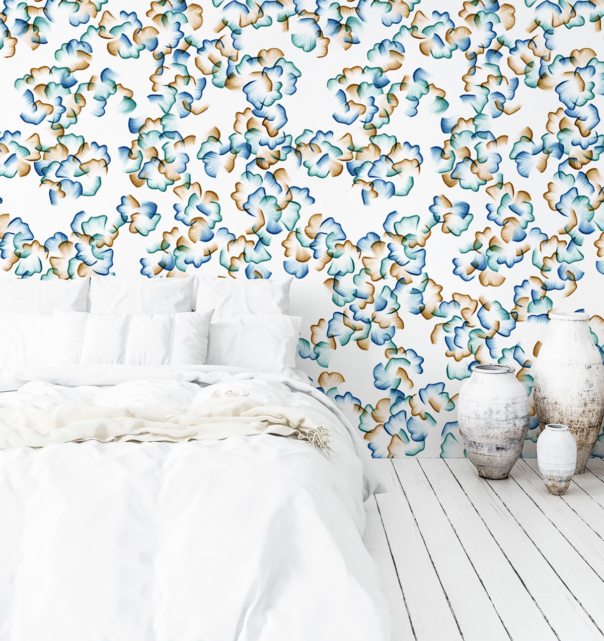 Papier peint panoramique Printemps Blanc - 3 lés 1/2/3 - Isidore Leroy