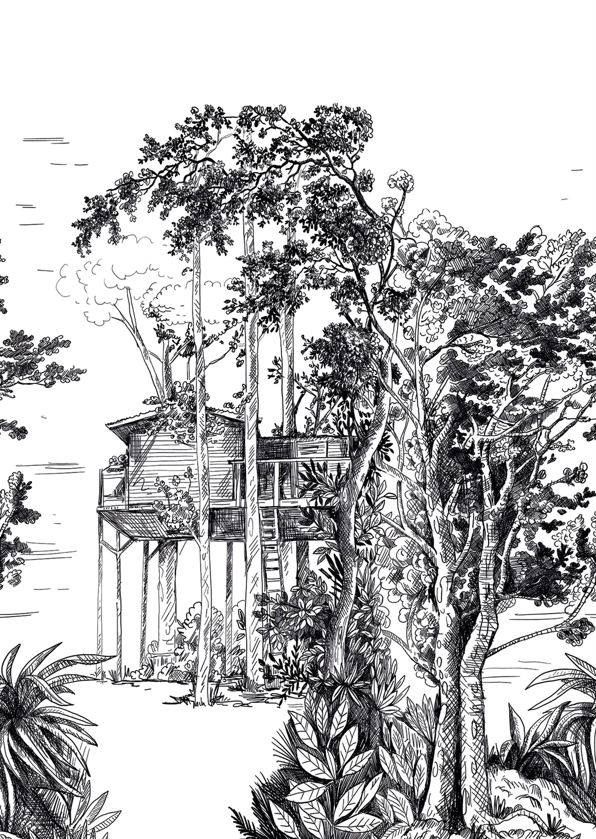 Papier peint panoramique Paysage The Garden Shed noir blanc M 200X280 - Green Life 2 de Casélio | Réf. GNL2105420903