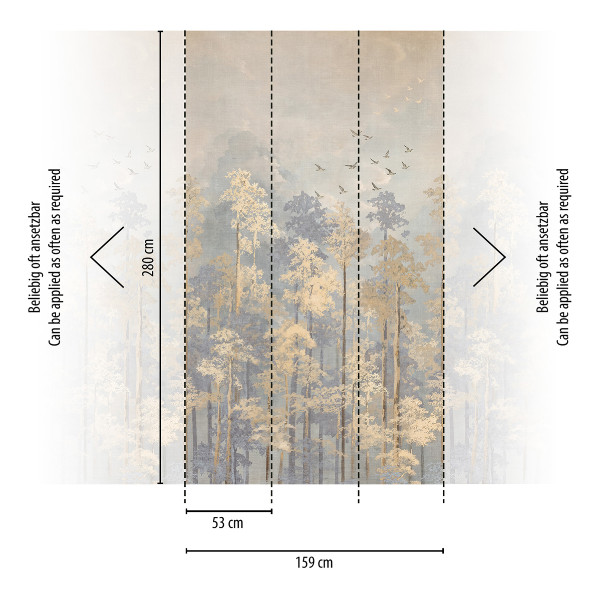 Papier peint panoramique Forêt et Oiseau Nature Awakening gris beige - Cosmoliving d'A.S. Création REGLE | Réf. AS-791447