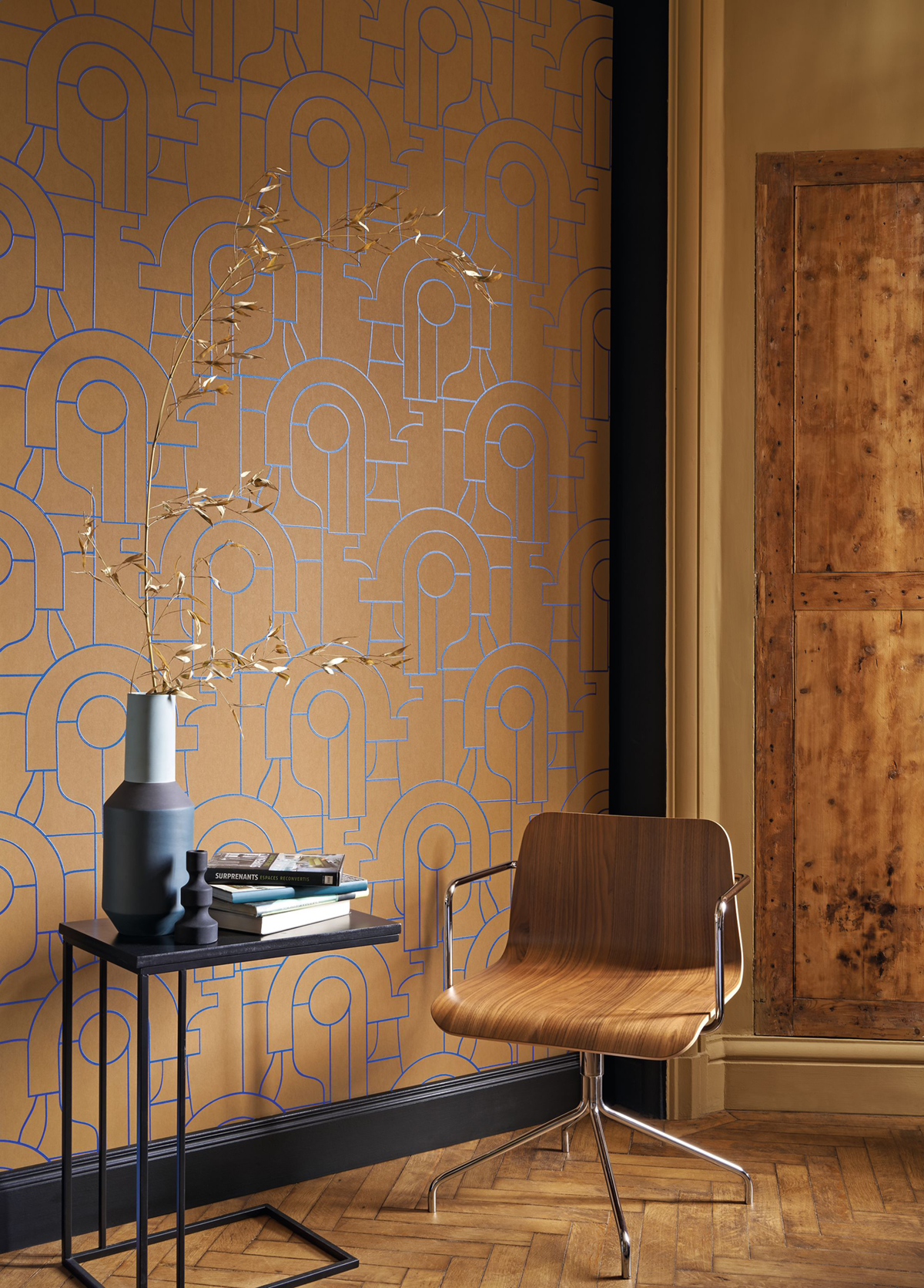 Papier peint Graphique Arty marron bleu - Iconic de Casadéco | Réf. CONI88412519