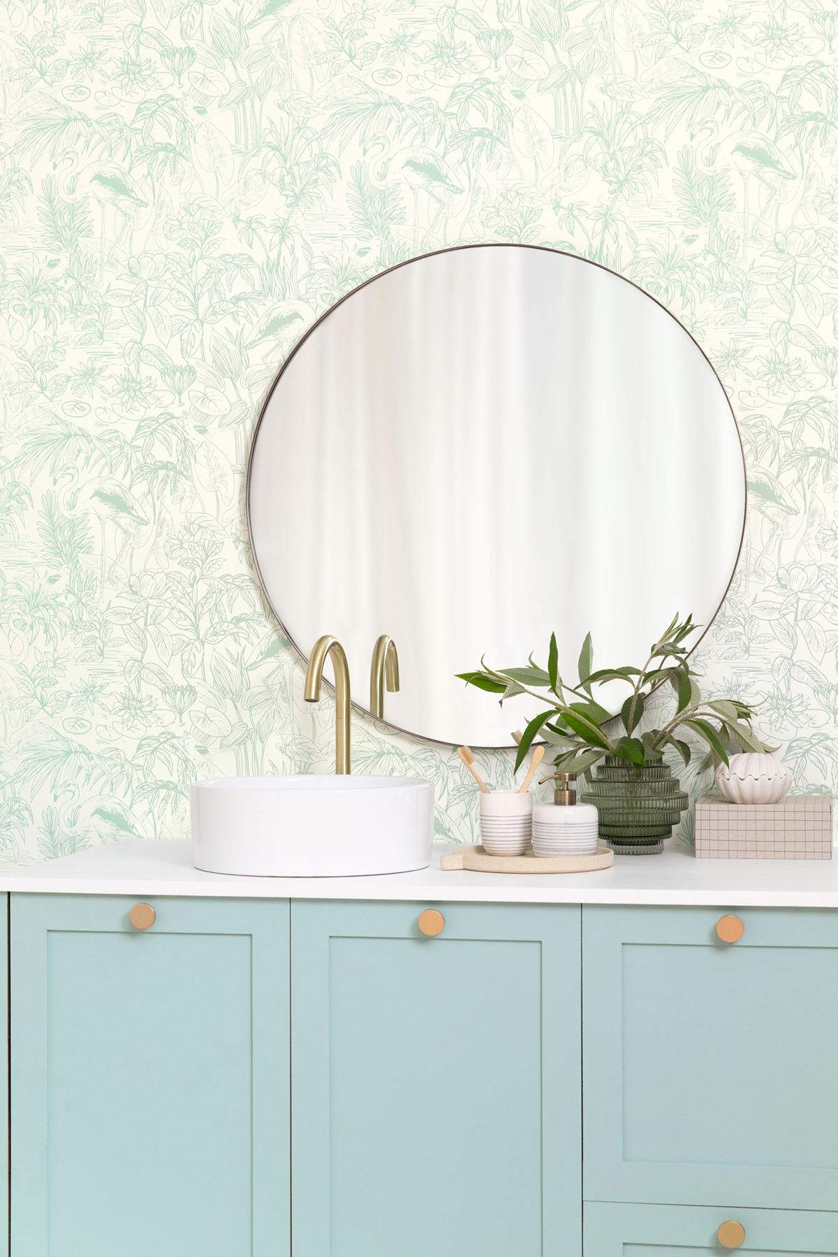 Papier peint Flamant Rose Le Cap vert d'eau - Green & Co de Casélio | Réf. GCO103930640