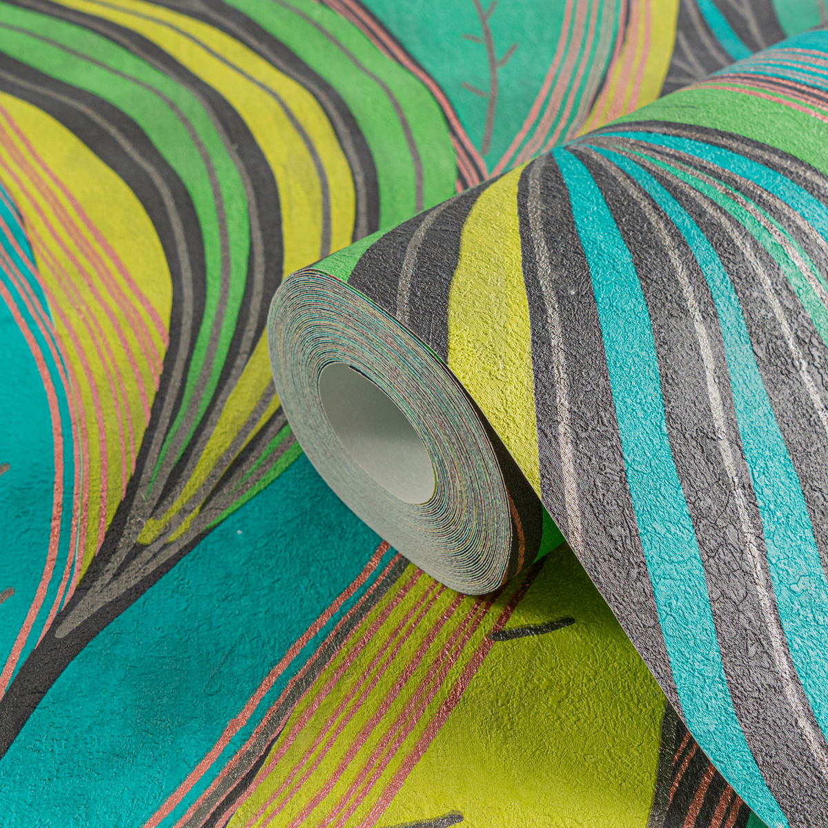 Papier peint Feuille Vague vert bleu canard - Metropolitan Stories 4 Hot Spots d'A.S. Création AMB5| Réf. AS-786551