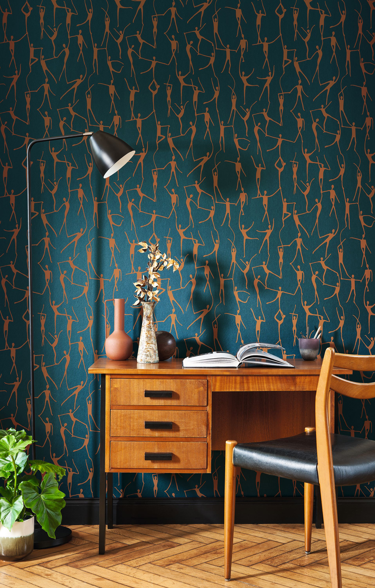 Papier peint Original Danse Alberto camel bleu métallisé - Iconic de Casadéco | Réf. CONI88426727