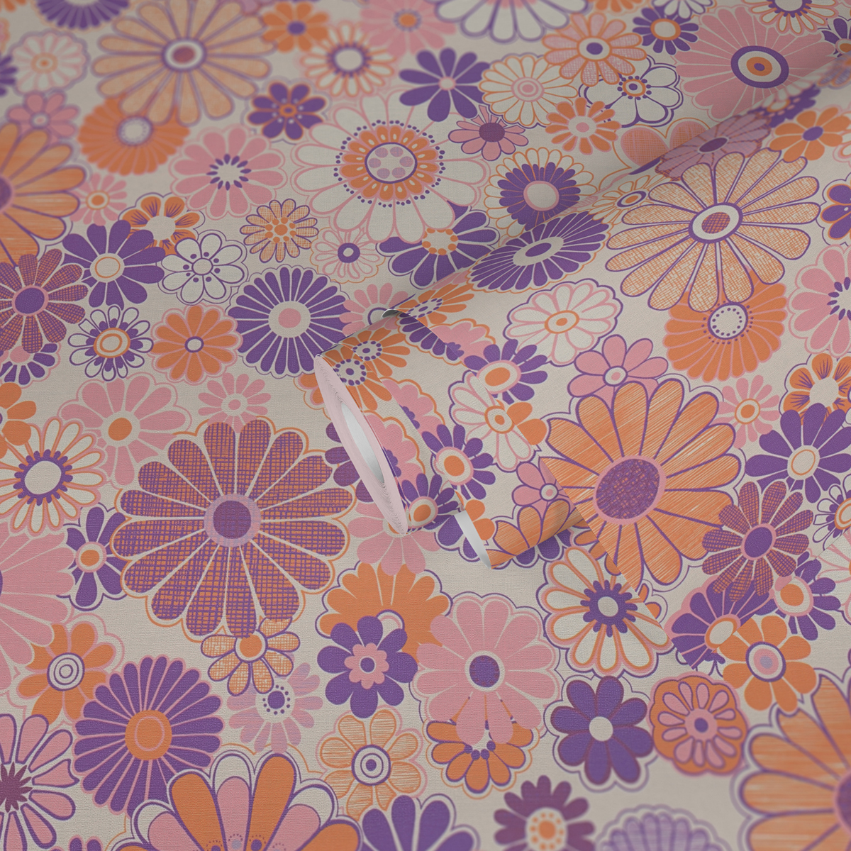 Papier peint Marguerite Vintage violet rose orange - Retro Chic d'A.S. Création | Réf. AS-395351