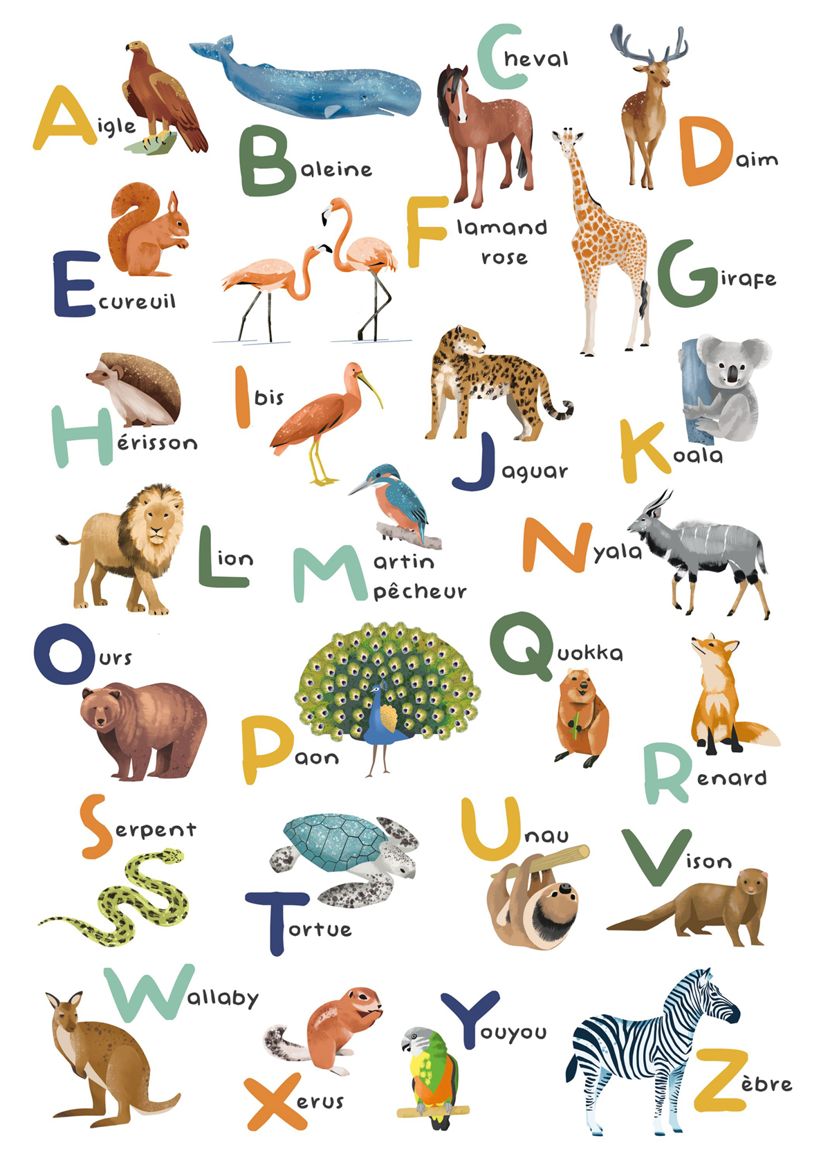 Papier peint panoramique Abécédaire Apprenons l'Alphabet multicouleurs M 200X280 - Les Minis Mondes de Casélio | Réf. MNM105672303