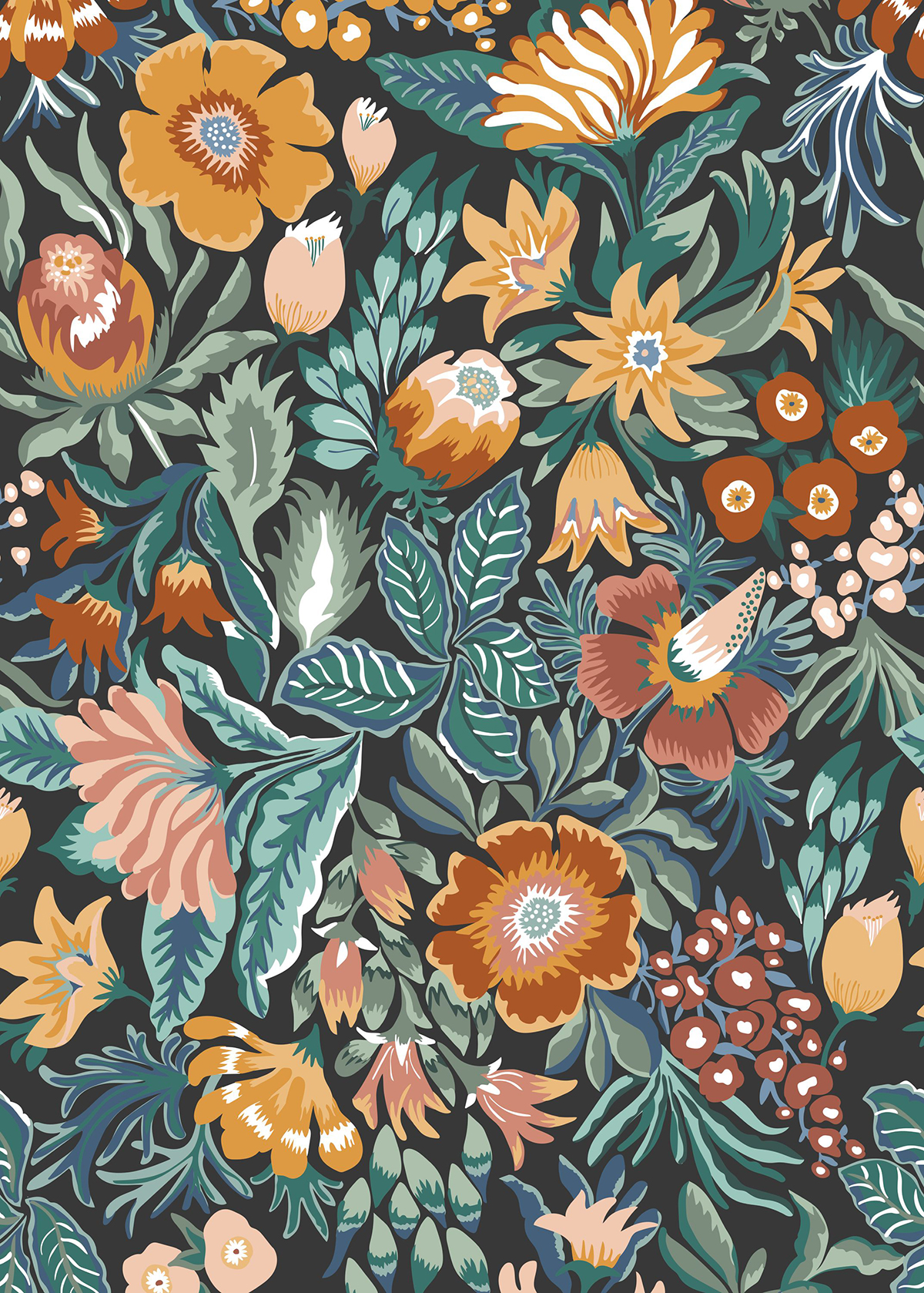 Papier peint Panoramique Fleurs Vintage Apolline Taille M - Essentiel de Casélio | Réf. ETL103144603