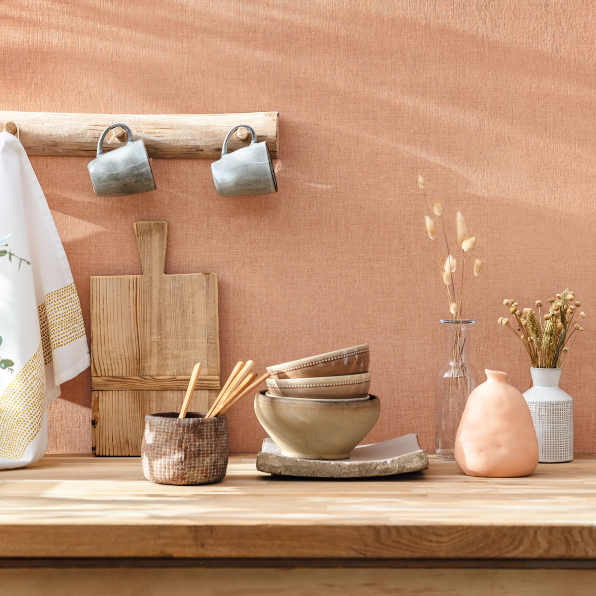 Papier peint Uni Toile saumon - Reliefs de AMB | Réf. RLF68523914