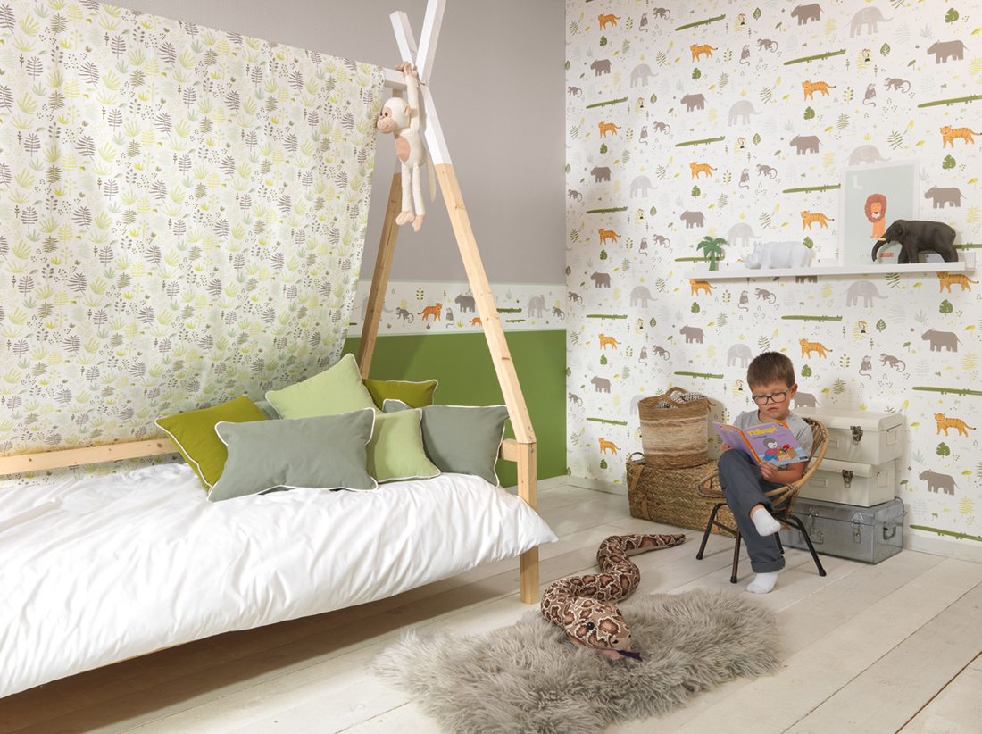 Papier peint enfant Uni vert kaki - Happy Dreams de Casadéco | Réf. HPDM69867313