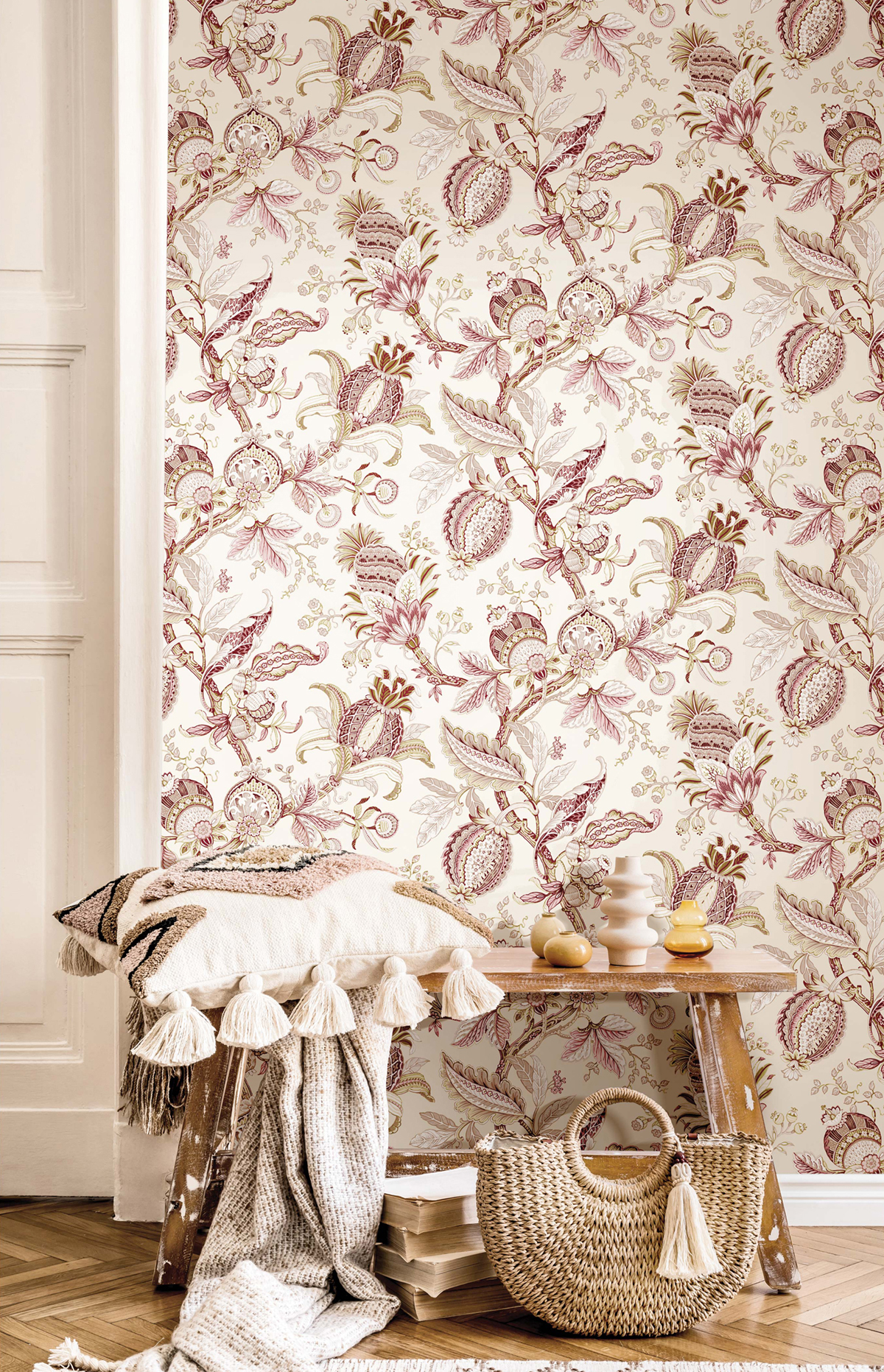 Papier peint Destockage - Cachemire Grande Fleur rose beige - Garden Party de Montecolino