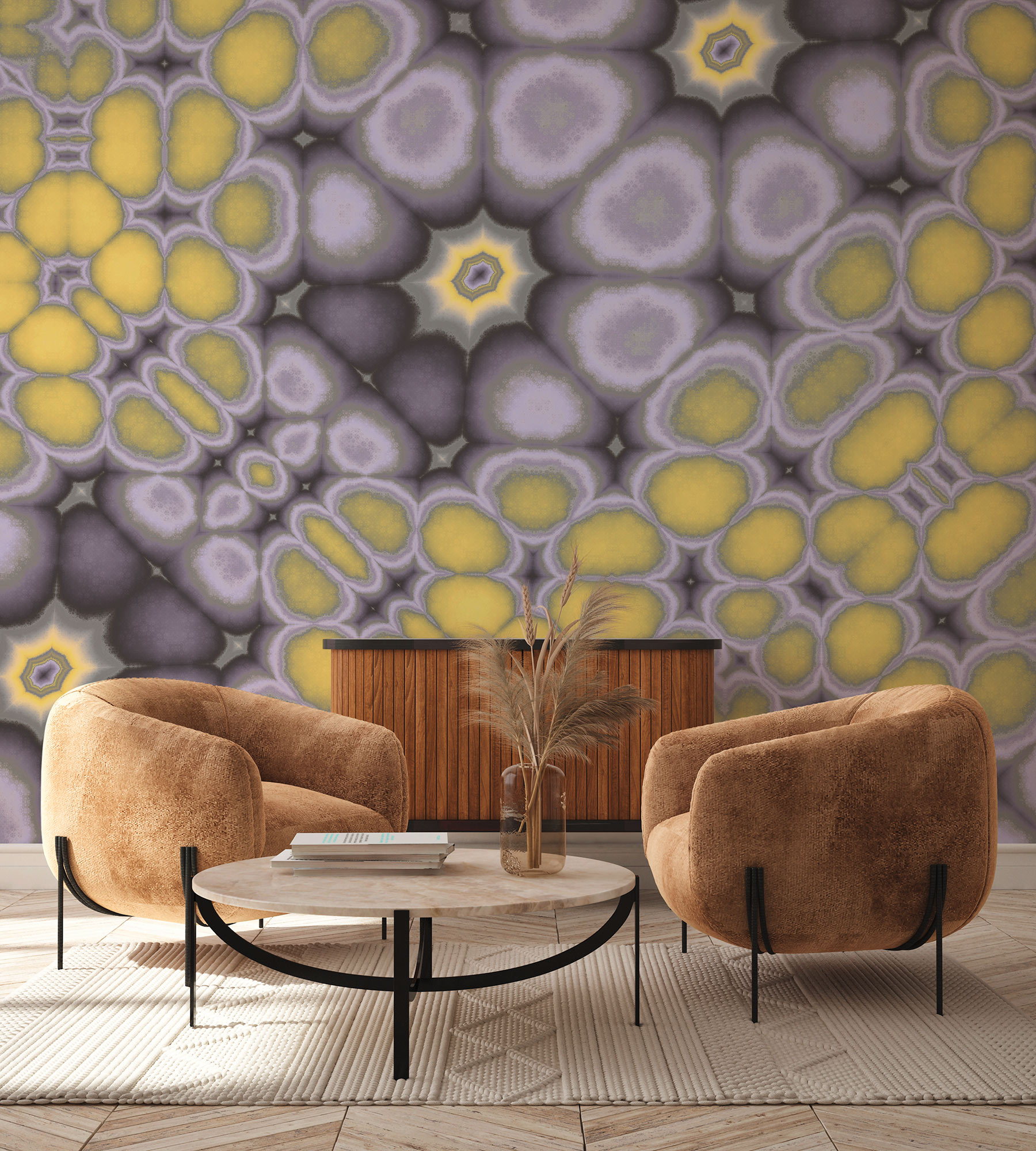 Papier peint panoramique Psychédélique Fractal Flakes - Papier peint Komar Flair